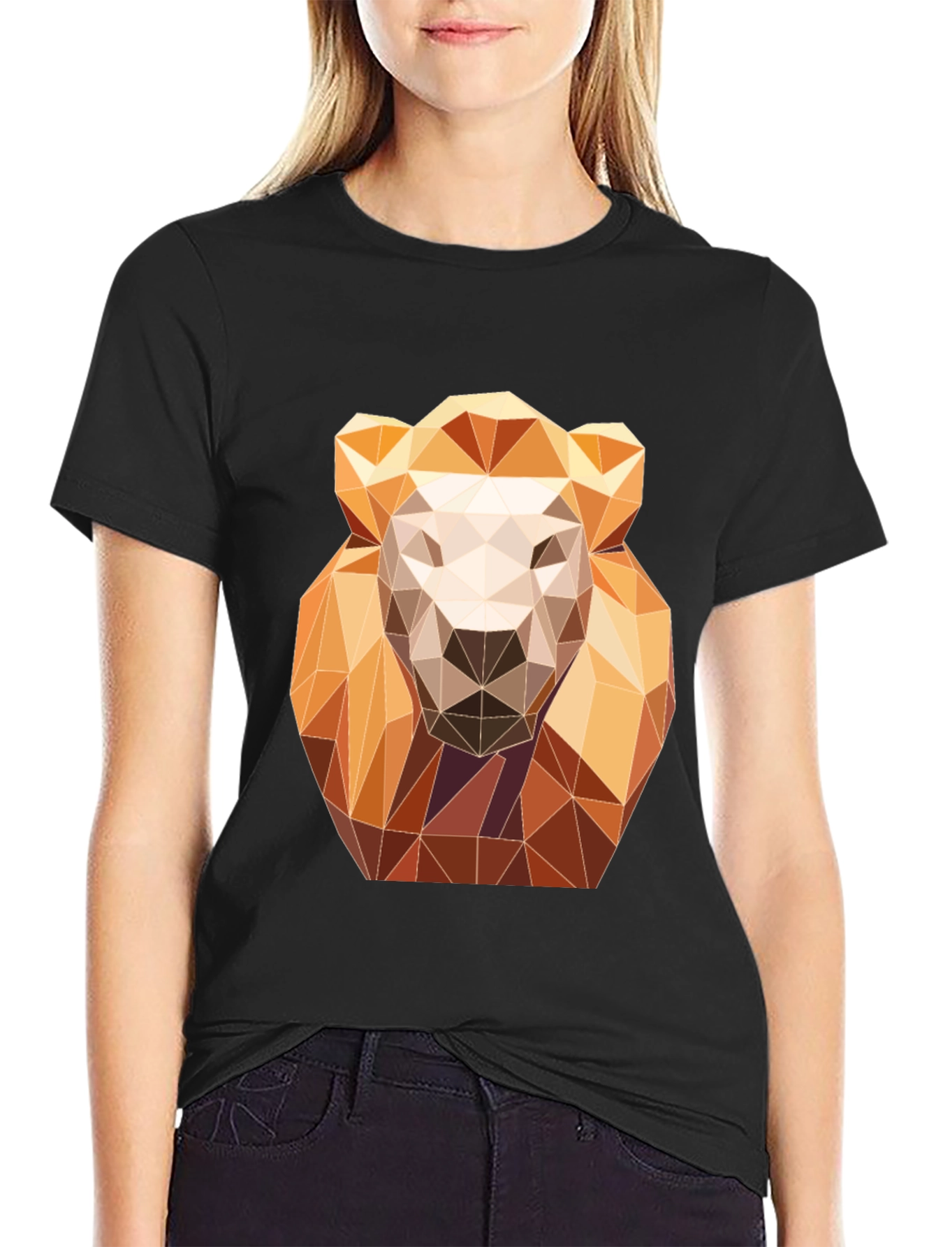 Black Geometric Lion Graphic Tee - Modern Art Design view 2