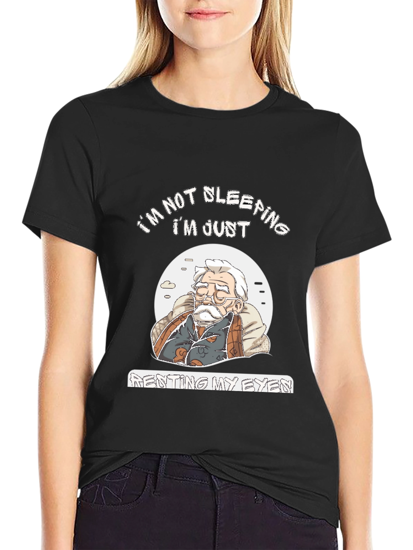 Black Funny "I'm Not Sleeping" Graphic T-Shirt view 2