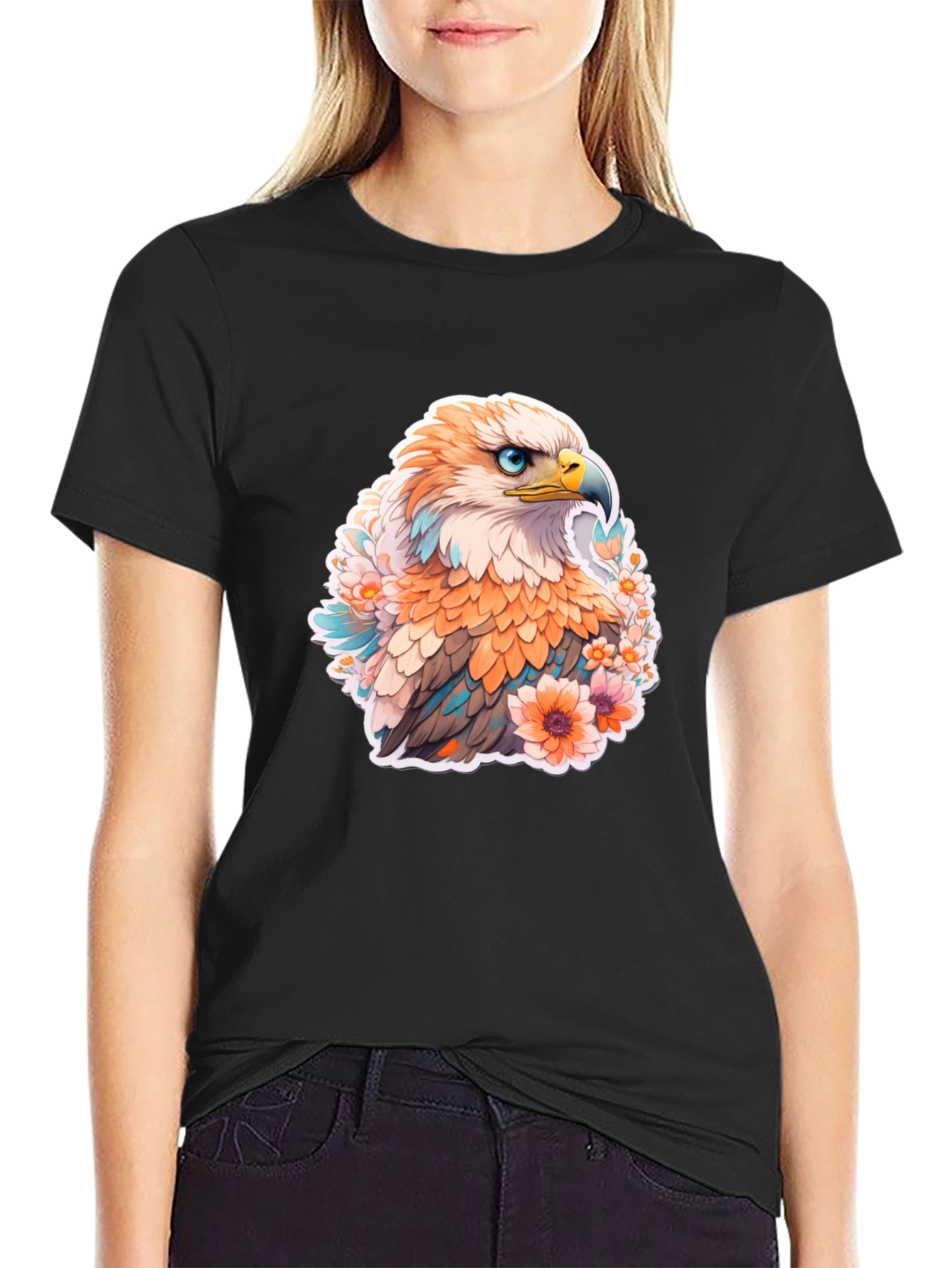 Floral Eagle Graphic Tee - Men's Black T-Shirt - 2