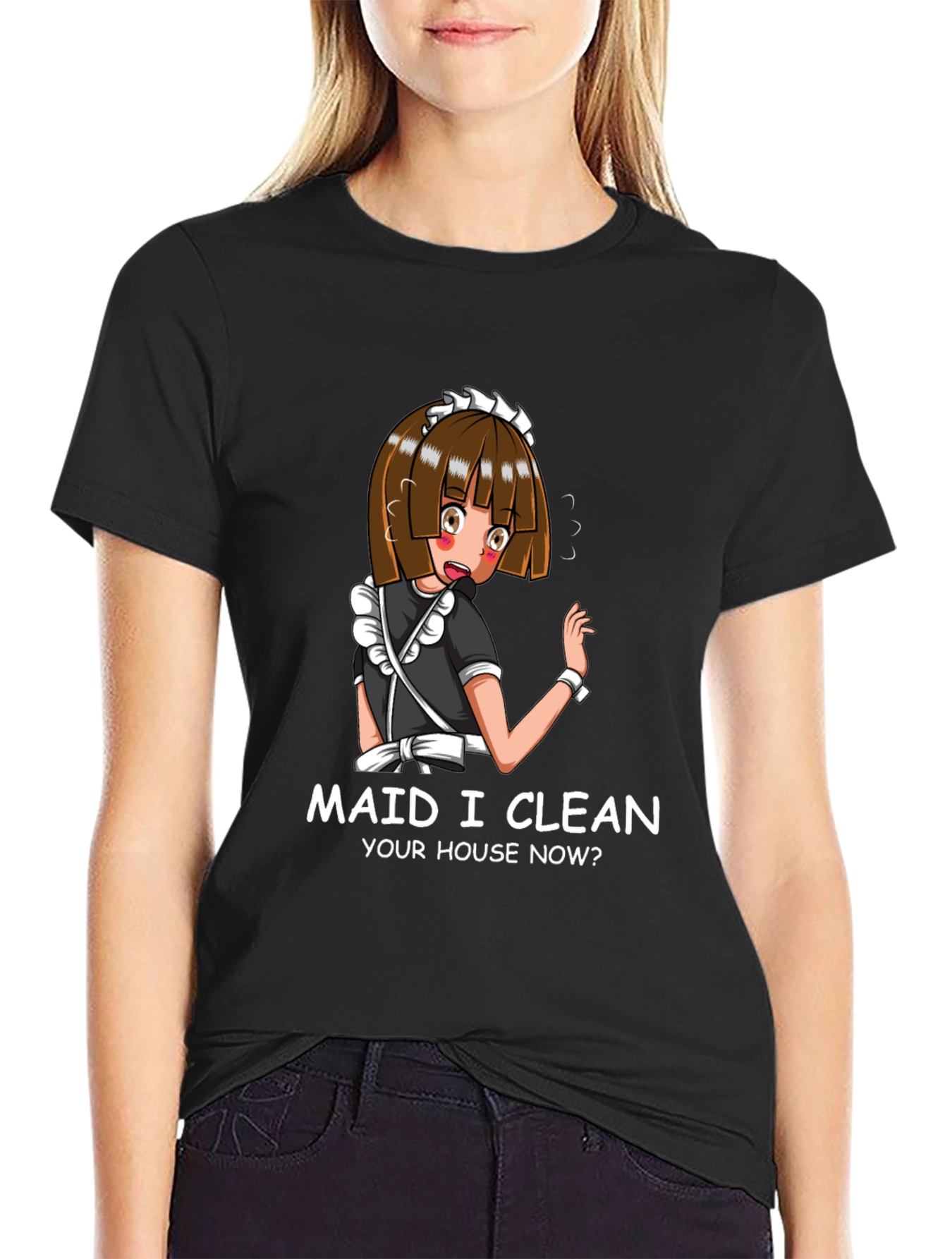 Black Anime Maid Graphic T-Shirt view 2