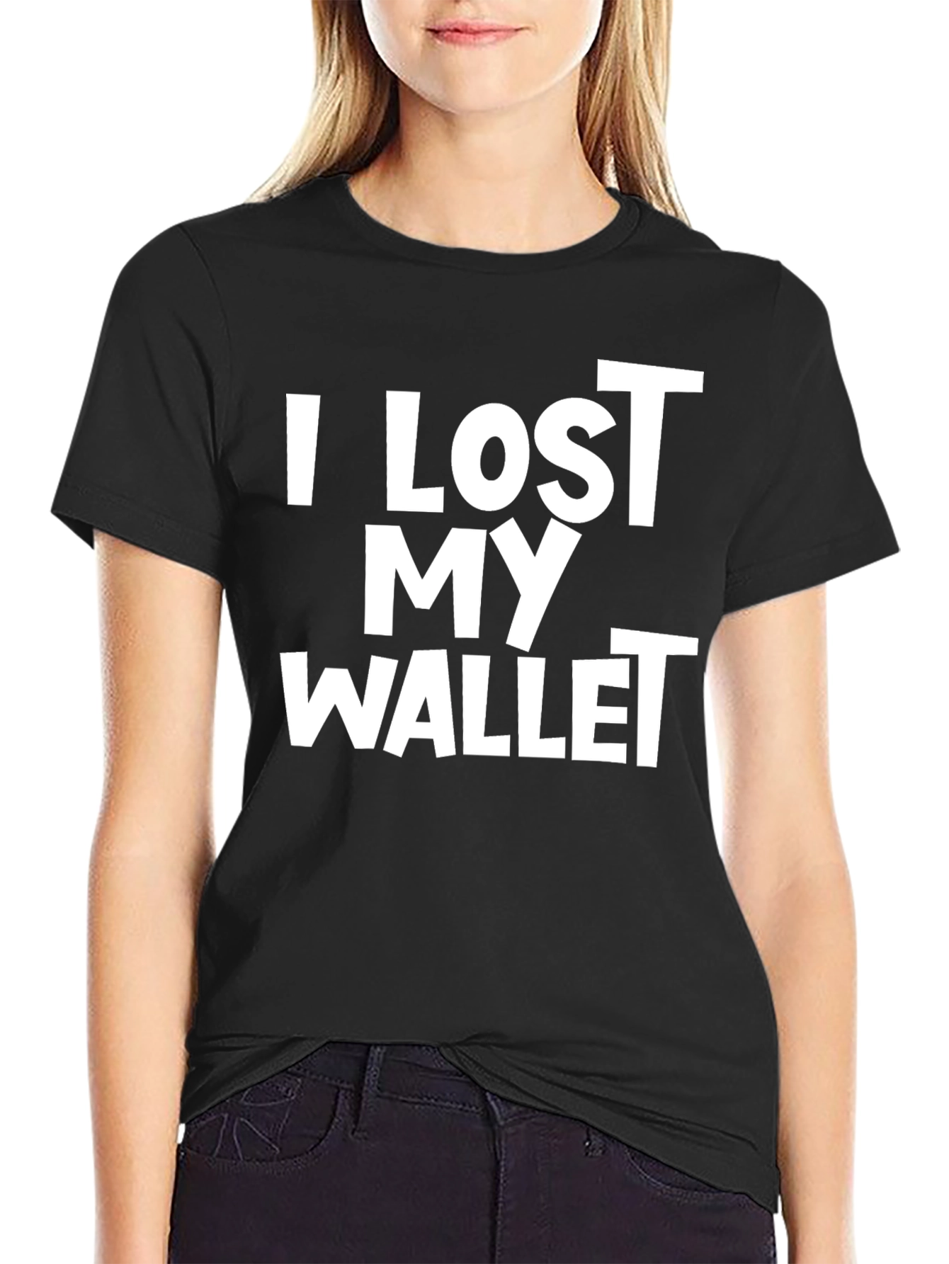 Black Humorous "I Lost My Wallet" Black T-Shirt view 2