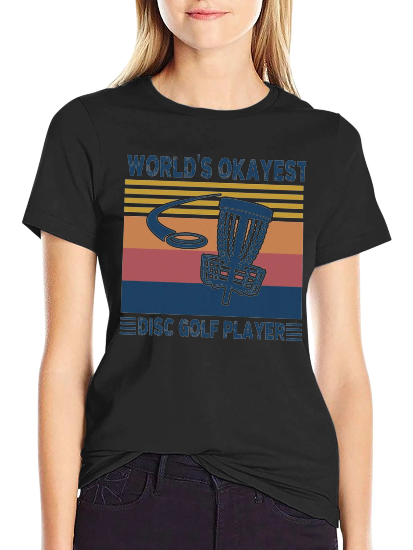 Black World's Okayest Disc Golf Player T-Shirt view 2