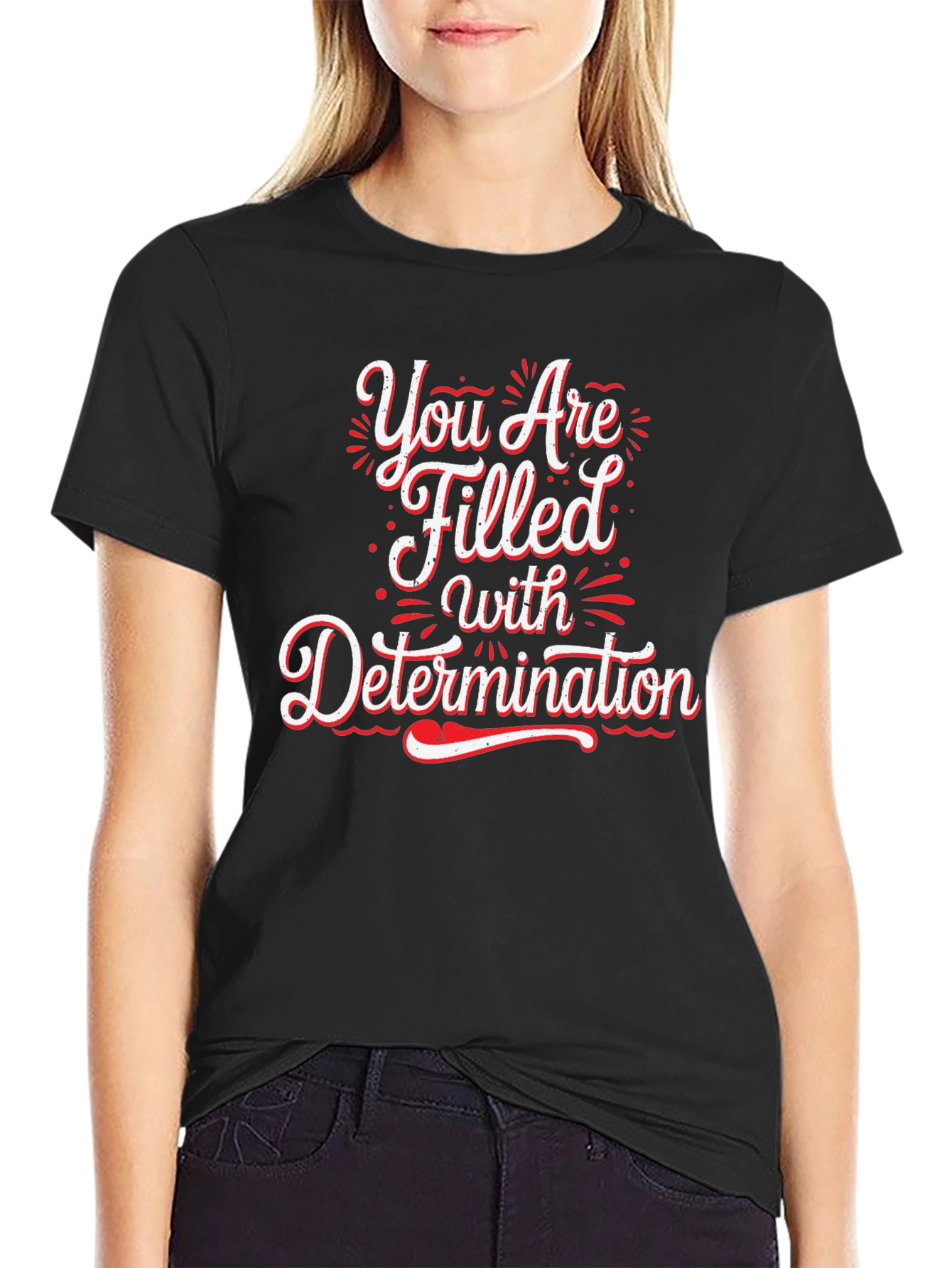 Black Determination Graphic Black T-Shirt view 2