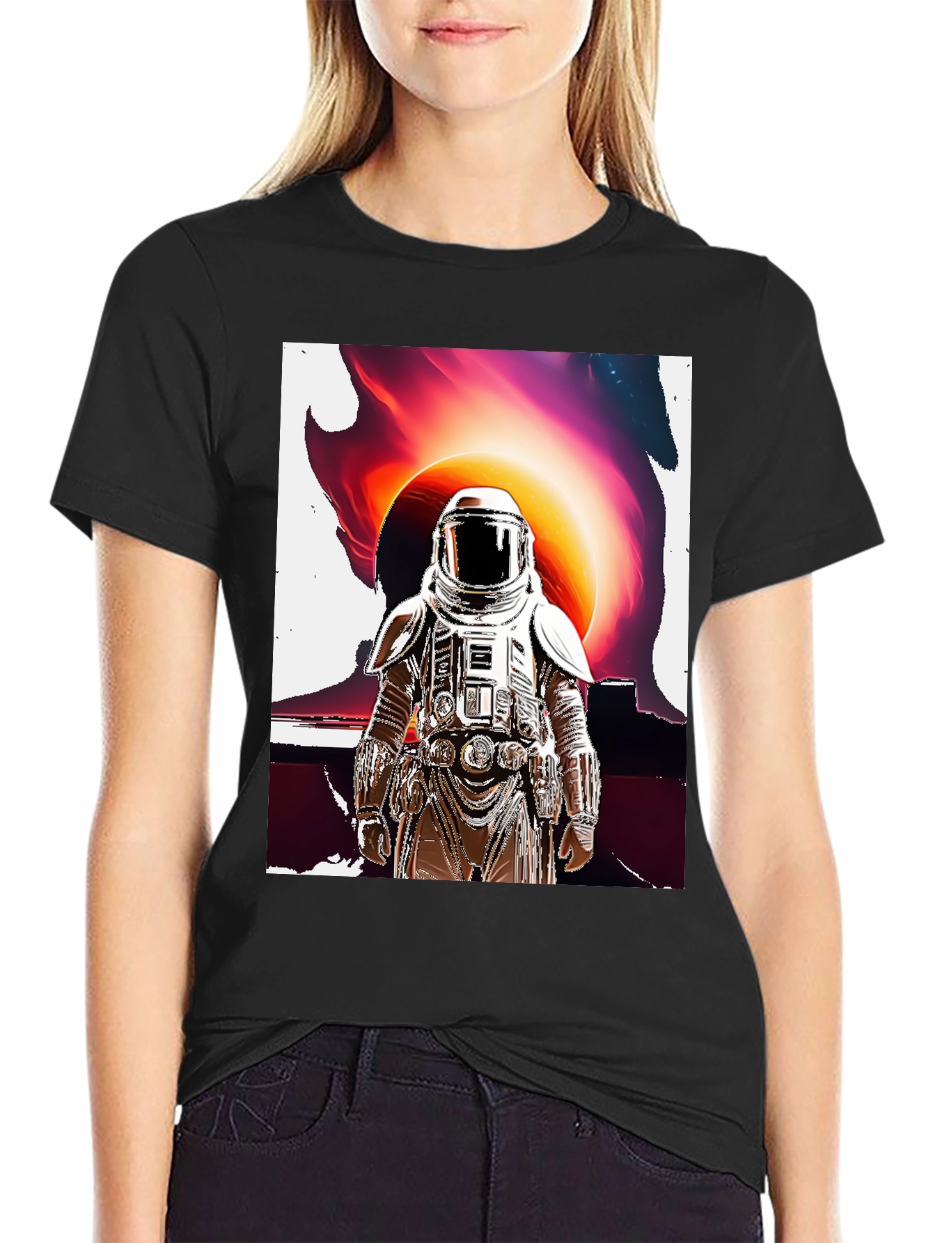 Black Astronaut Graphic T-Shirt - Space Art Tee view 2