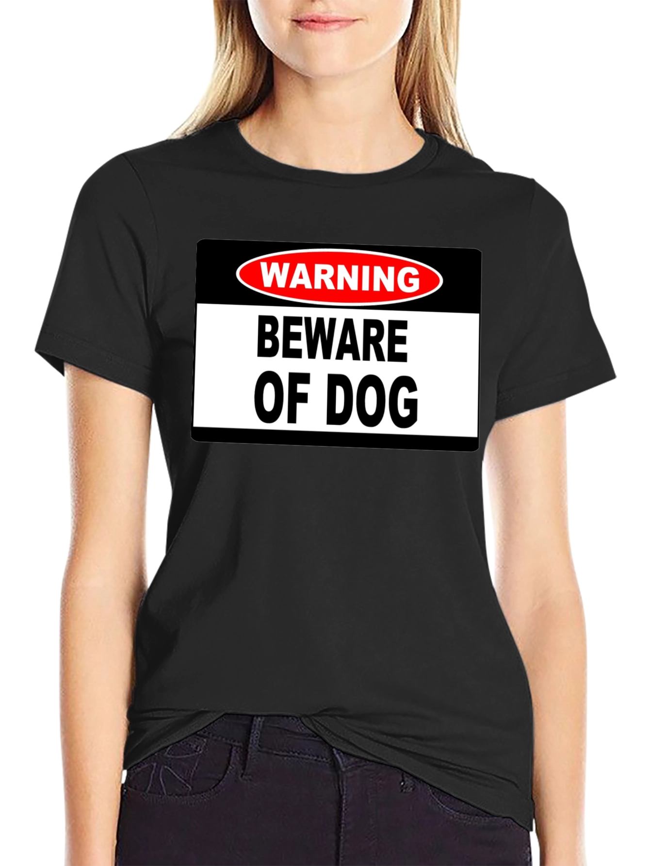 Black Warning Beware of Dog Graphic T-Shirt view 2