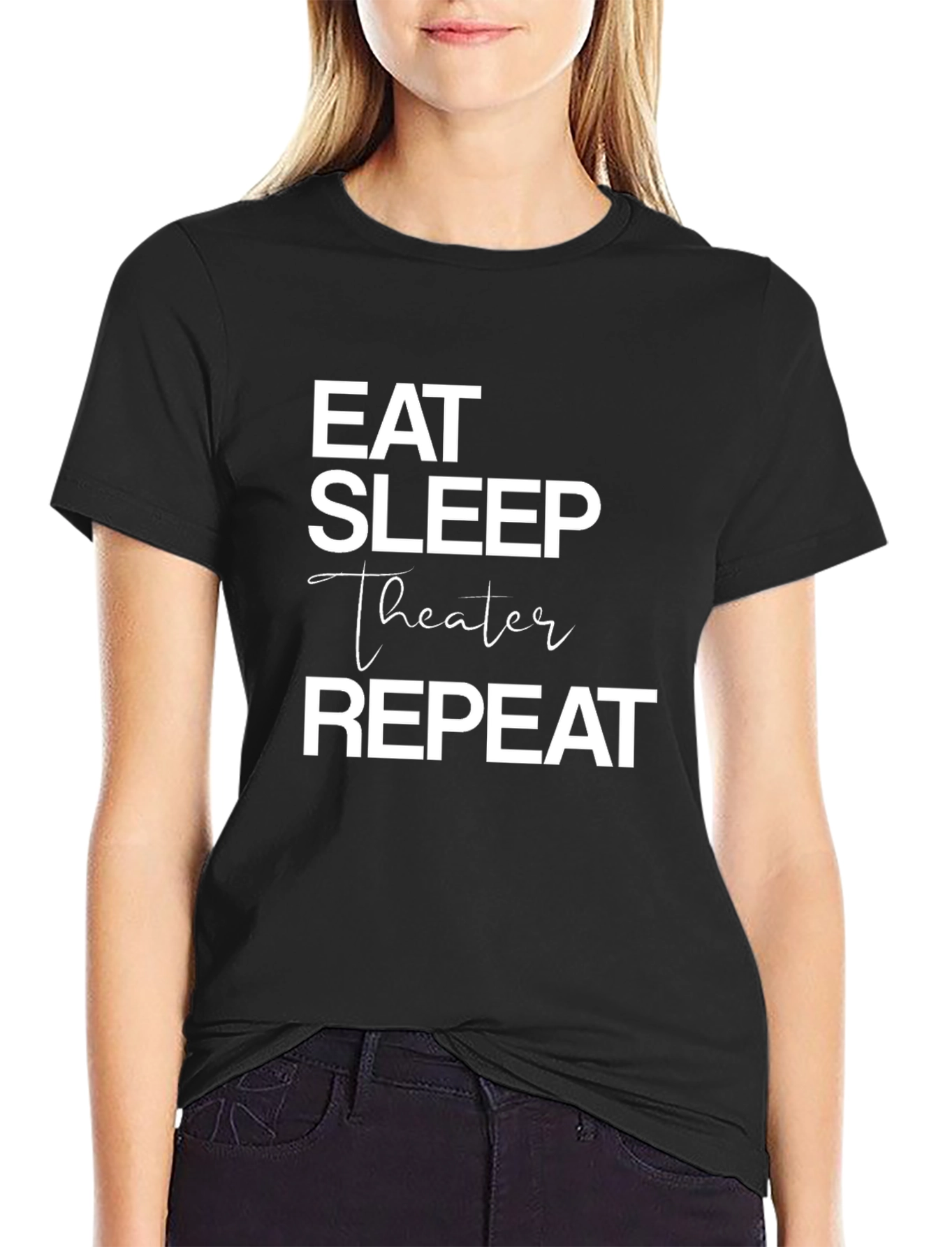 Black Eat Sleep Theater Repeat Graphic Tee view 2