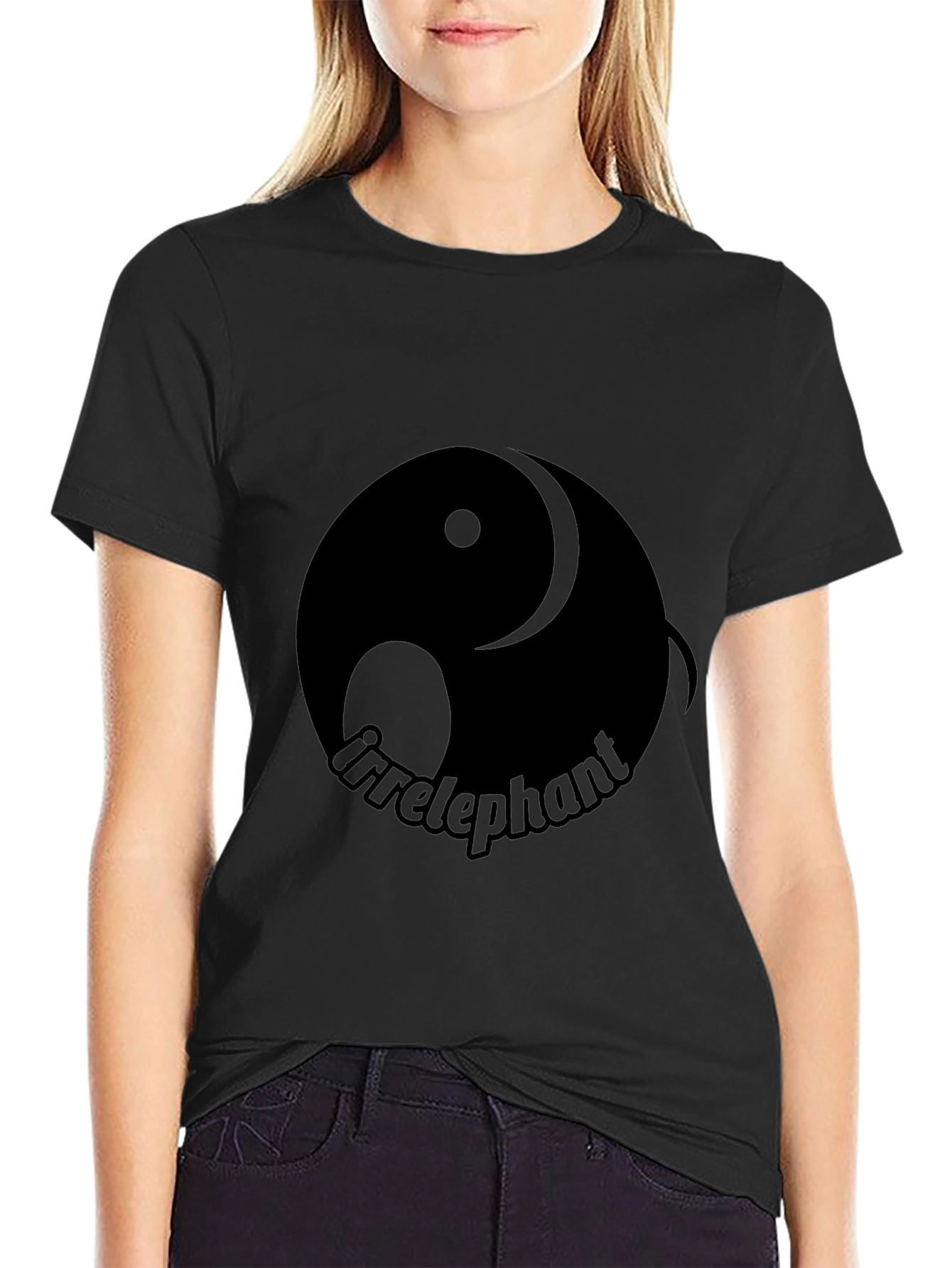 Black Irrelephant Yin Yang T-Shirt - Black view 2