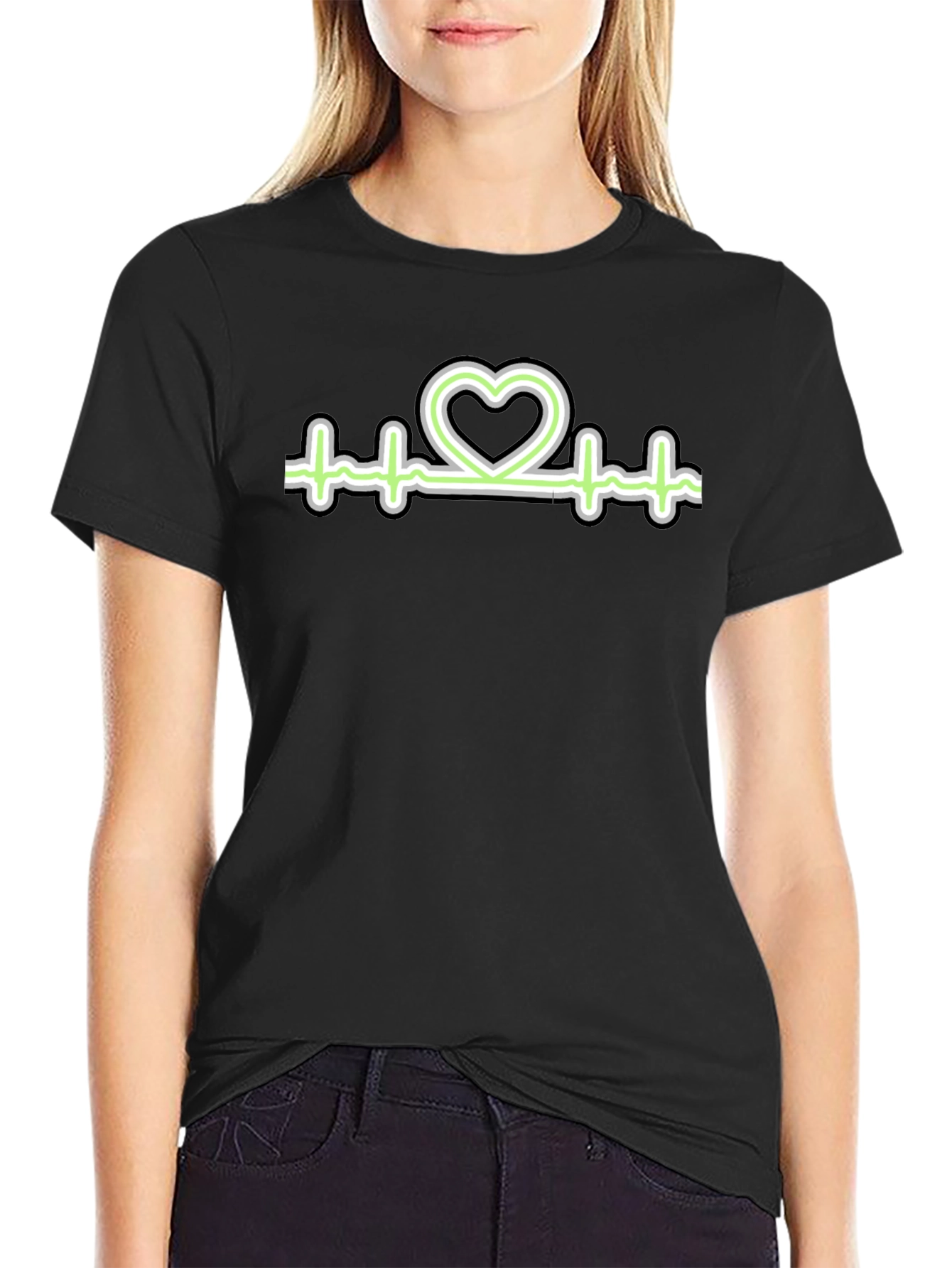 Black Heartbeat Heart Graphic T-Shirt view 2