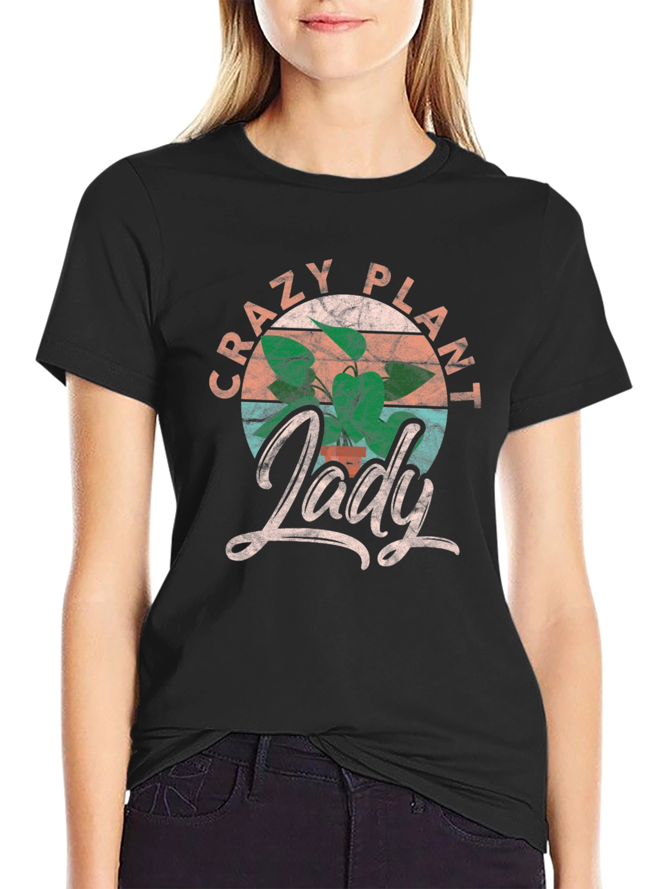 Black Crazy Plant Lady T-Shirt - Fun Graphic Tee view 2