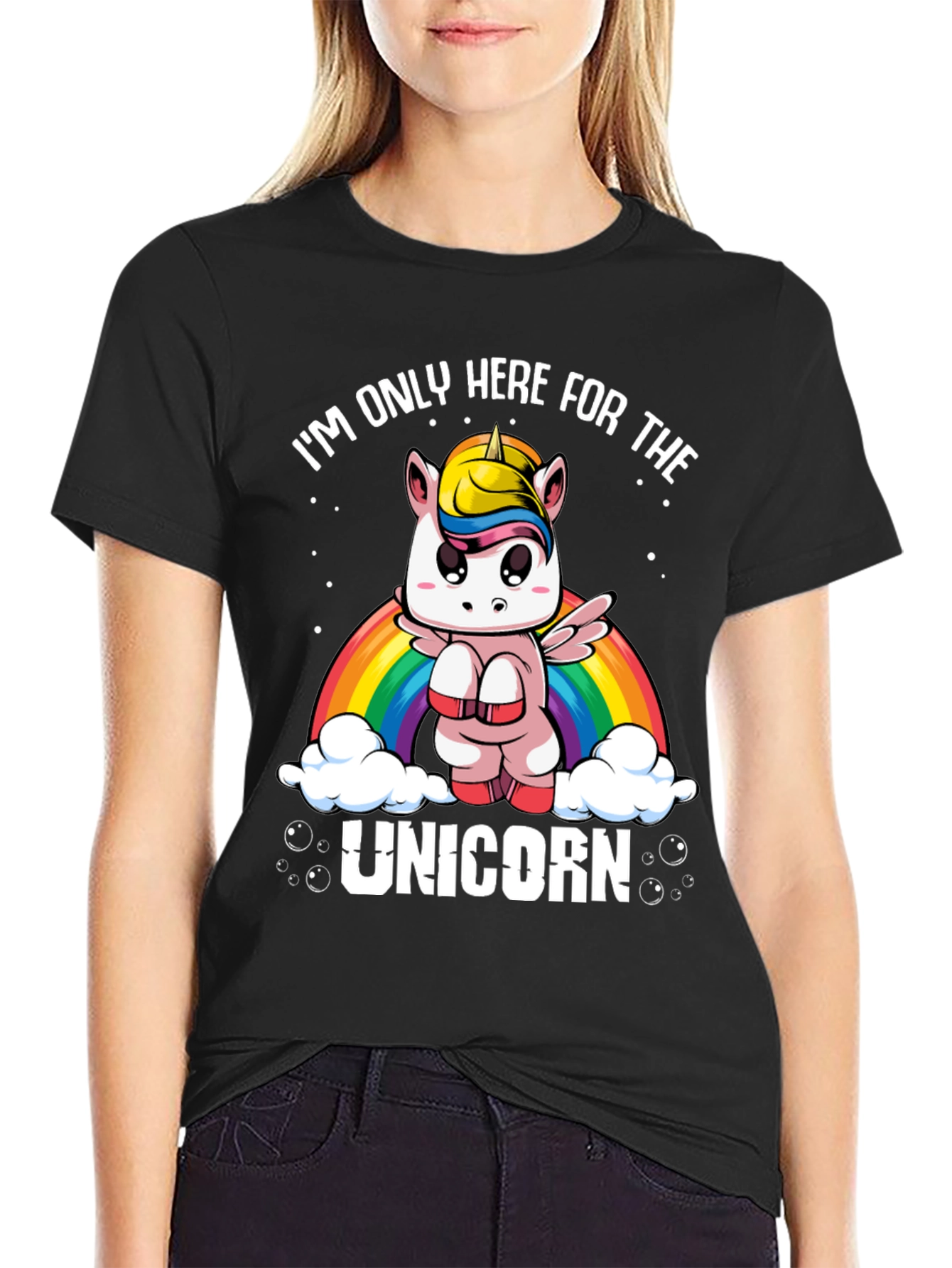 Black I'm Only Here For The Unicorn T-Shirt view 2