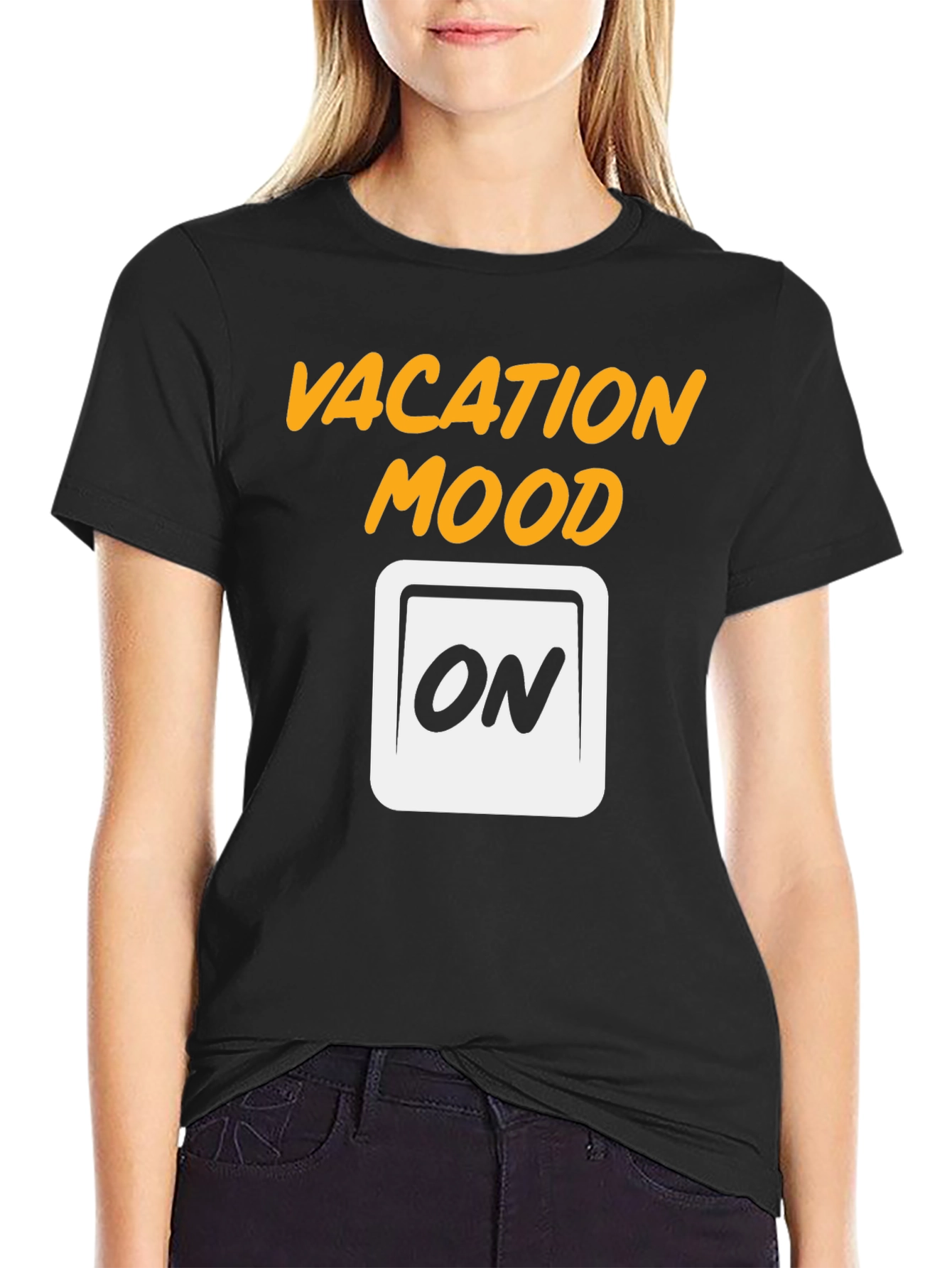 Black Vacation Mode On Graphic Tee - Black Cotton T-Shirt view 2