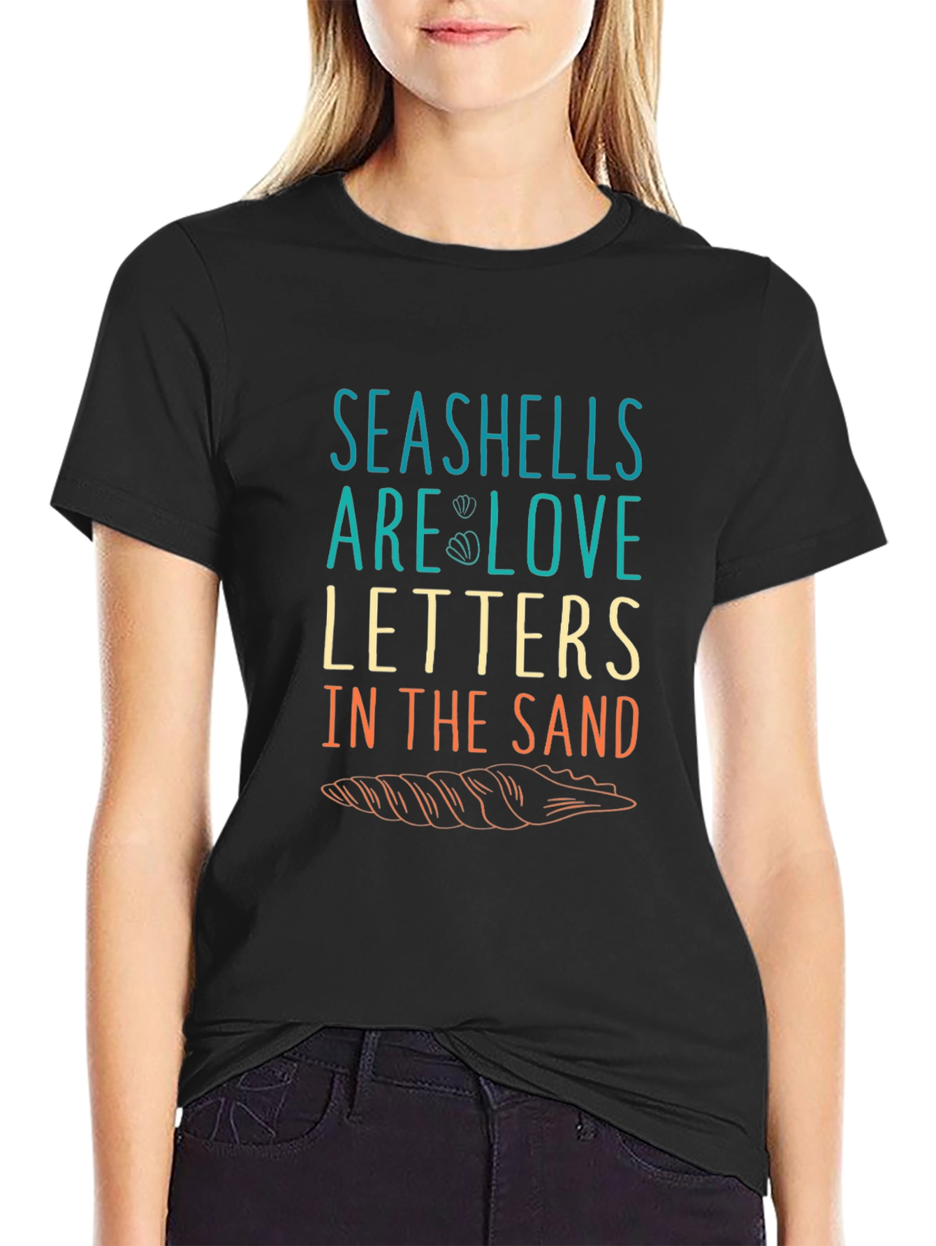 Black Seashells Love Letters Graphic T-Shirt - Black view 2