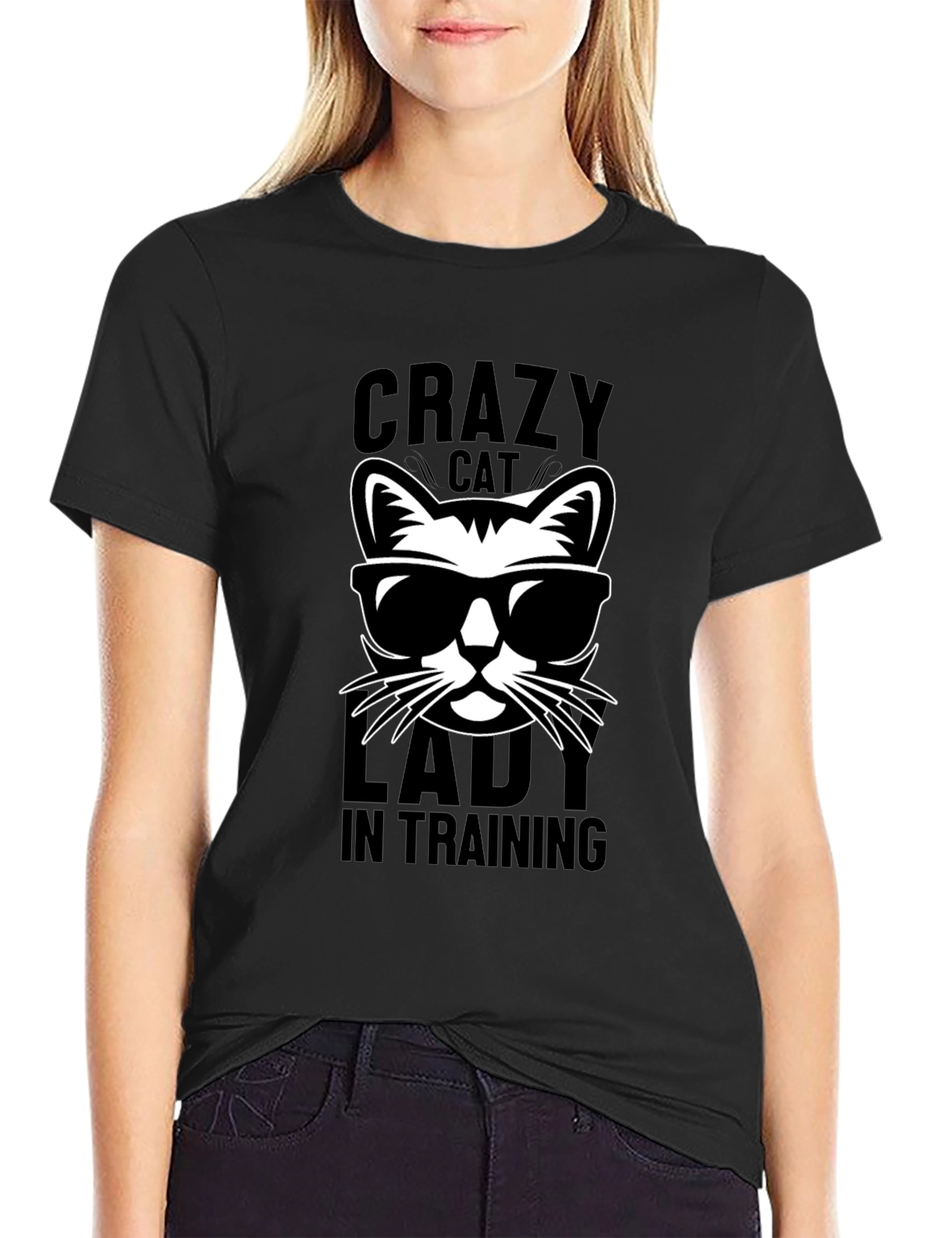Black Crazy Cat Lady T-Shirt, Funny Cat Lover Tee view 2