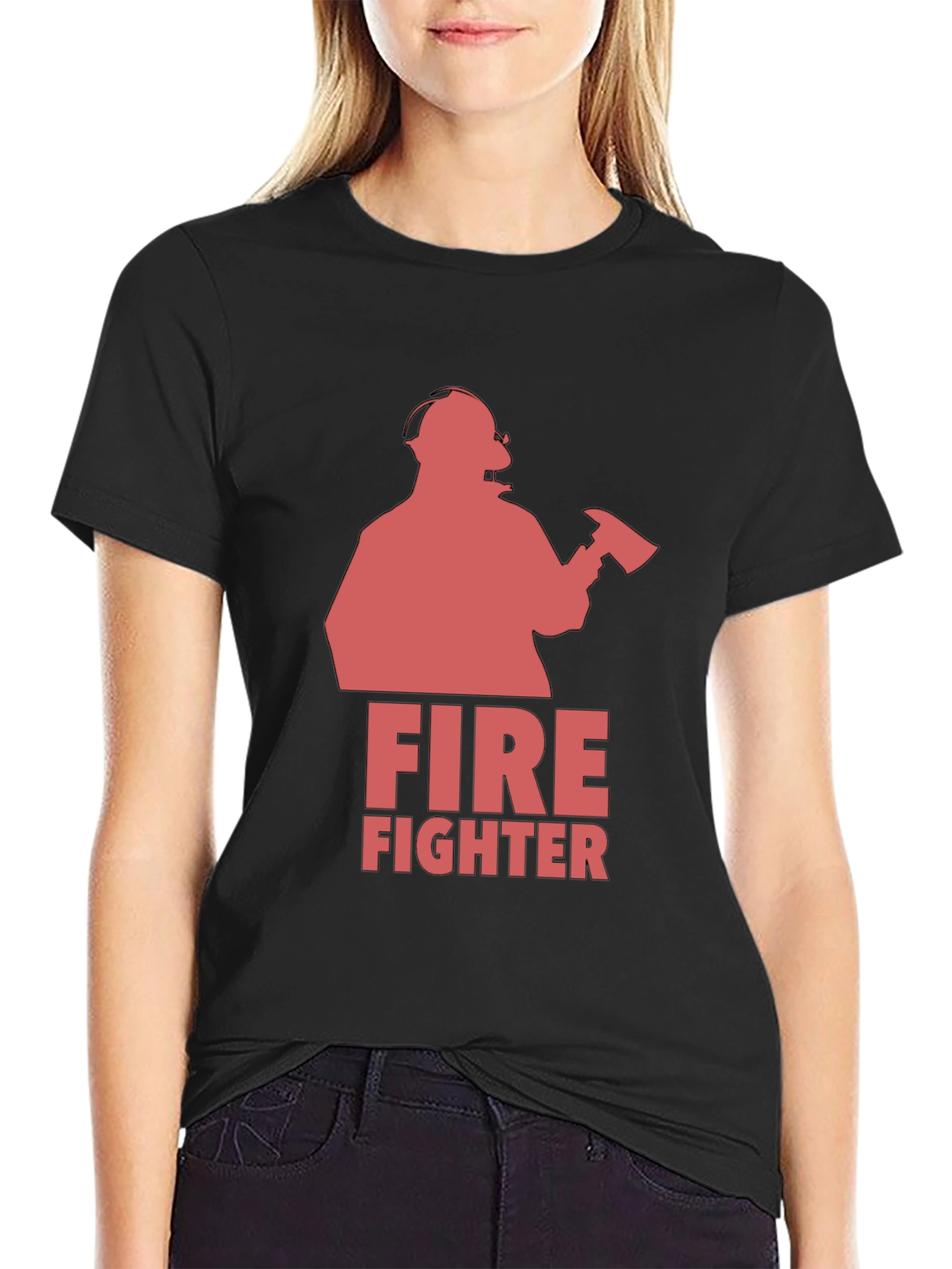 Black Firefighter Graphic Tee - Black Cotton T-Shirt view 2