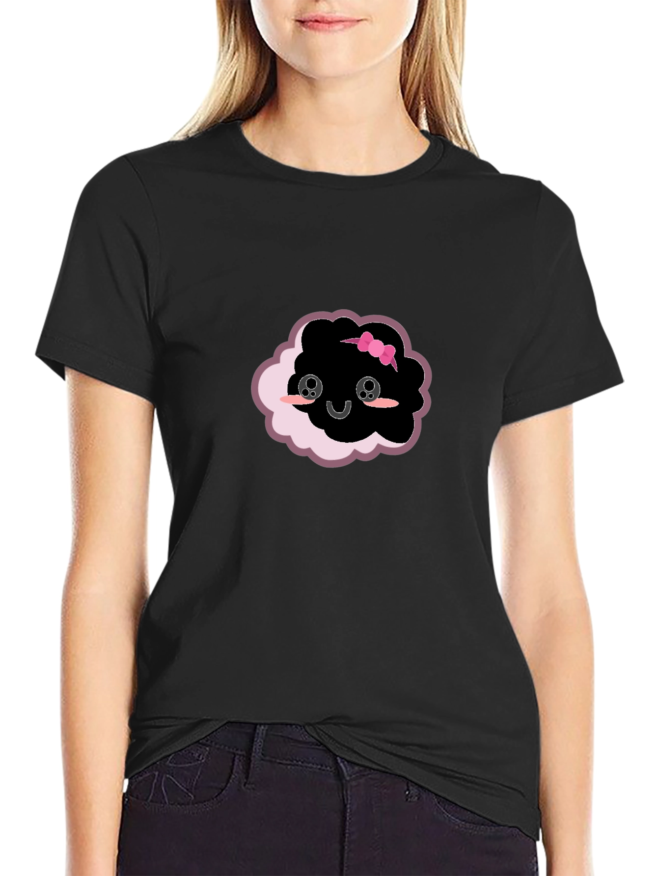 Black Cute Cloud Kawaii T-Shirt - Black view 2