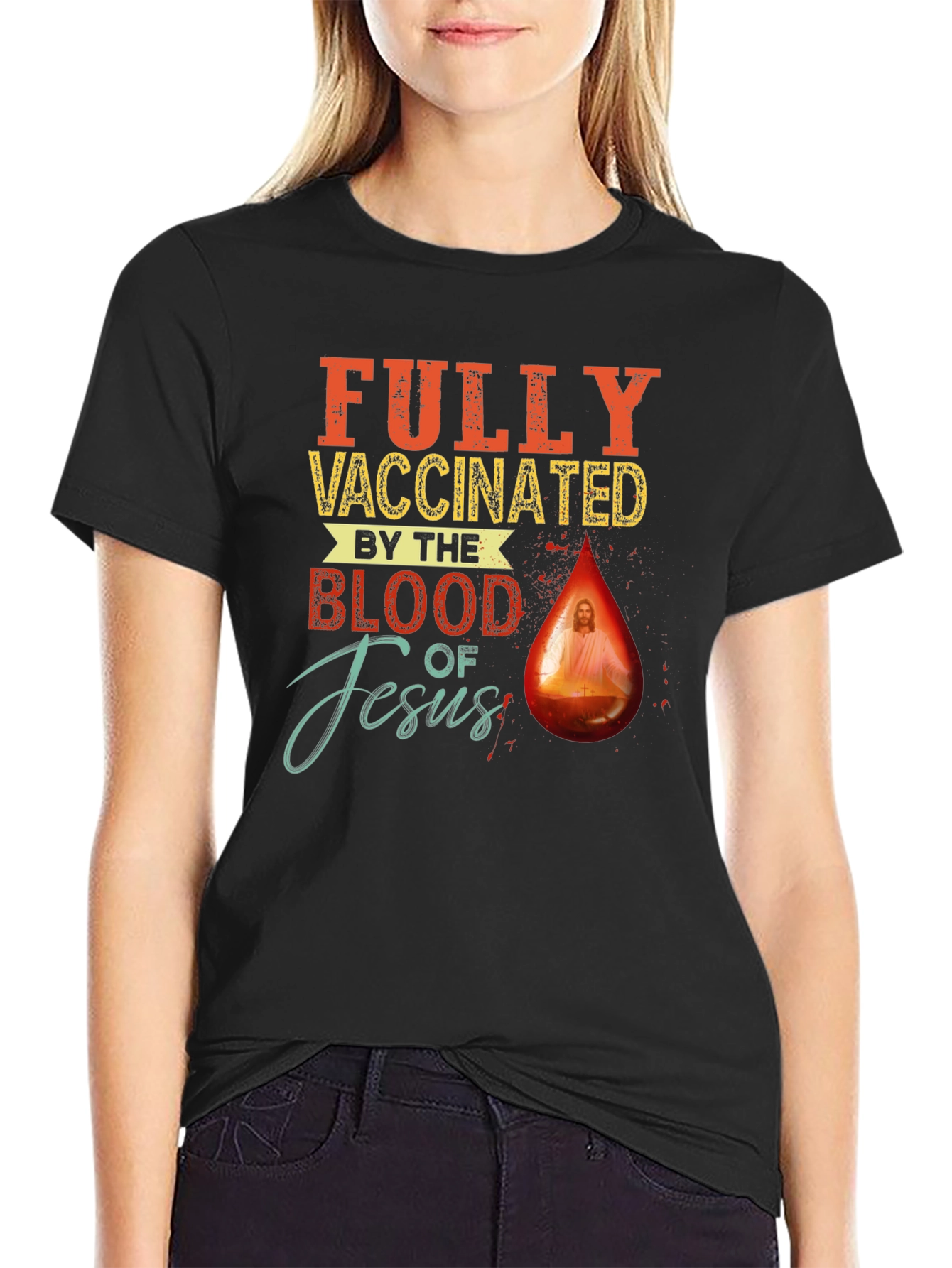 Black Fully Vaccinated by the Blood of Jesus T-Shirt view 2