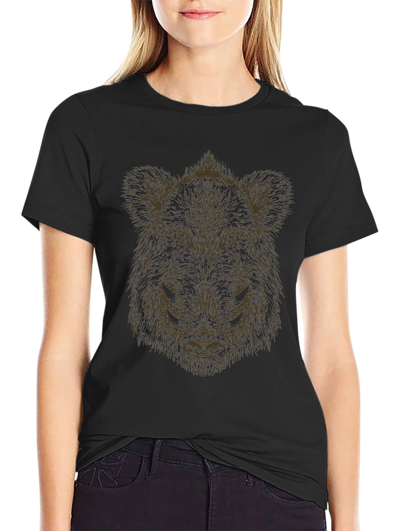Black Boar Head Graphic Tee - Black Cotton T-Shirt view 2