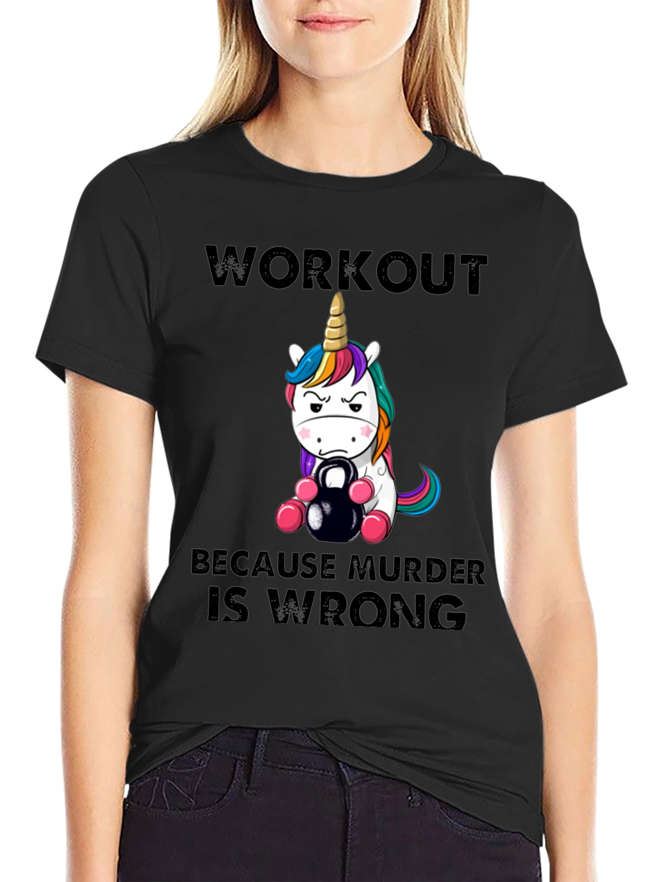 Black Workout Because Murder is Wrong Unisex T-Shirt view 2