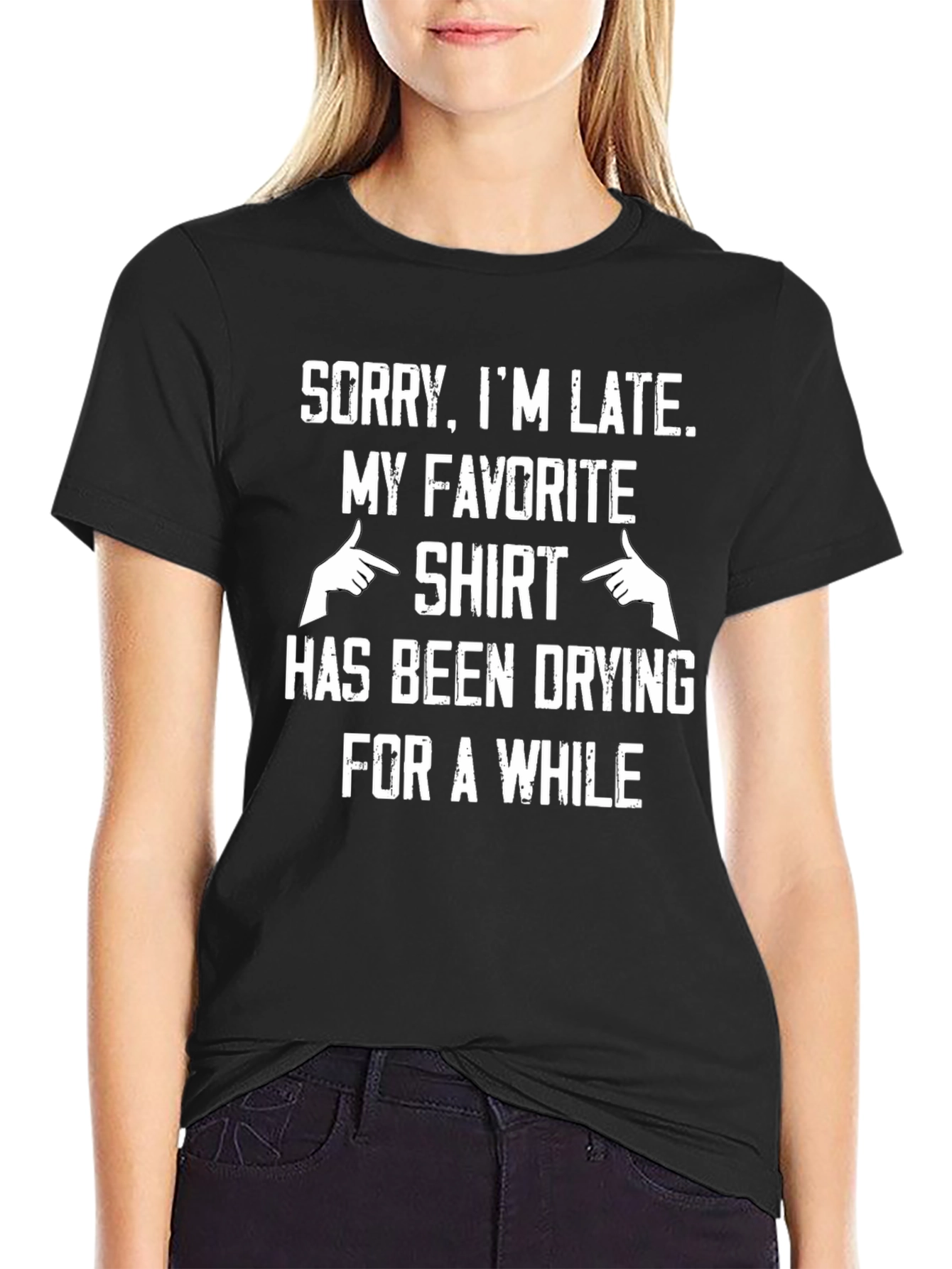 Black Sorry I'm Late T-Shirt view 2