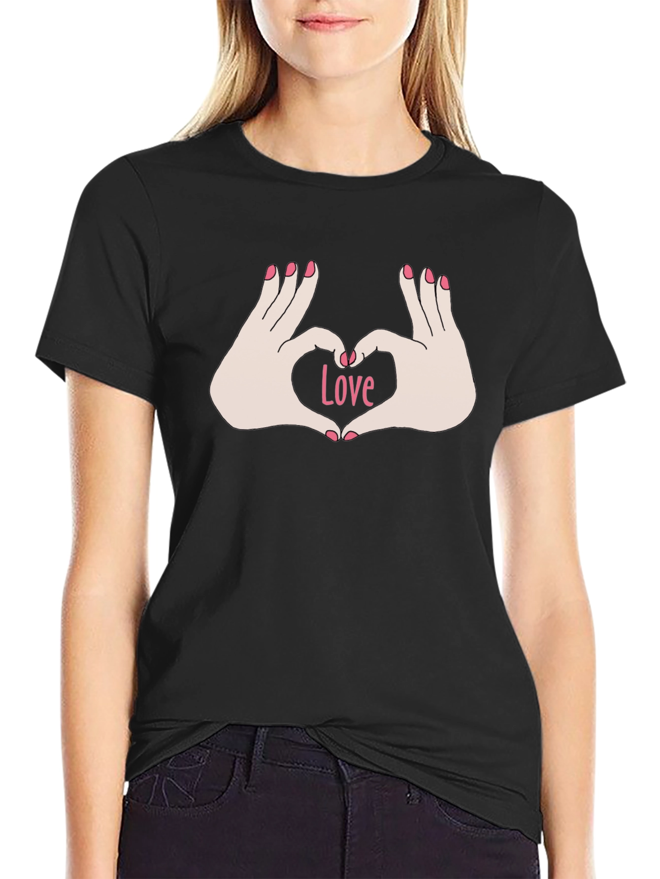 Black Love Hands Graphic Tee - Stylish Black T-Shirt view 2