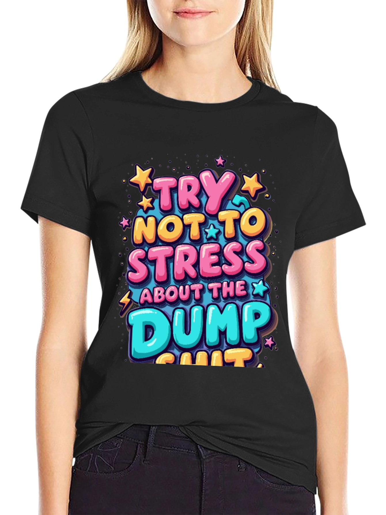 Black Try Not To Stress Graphic Tee view 2