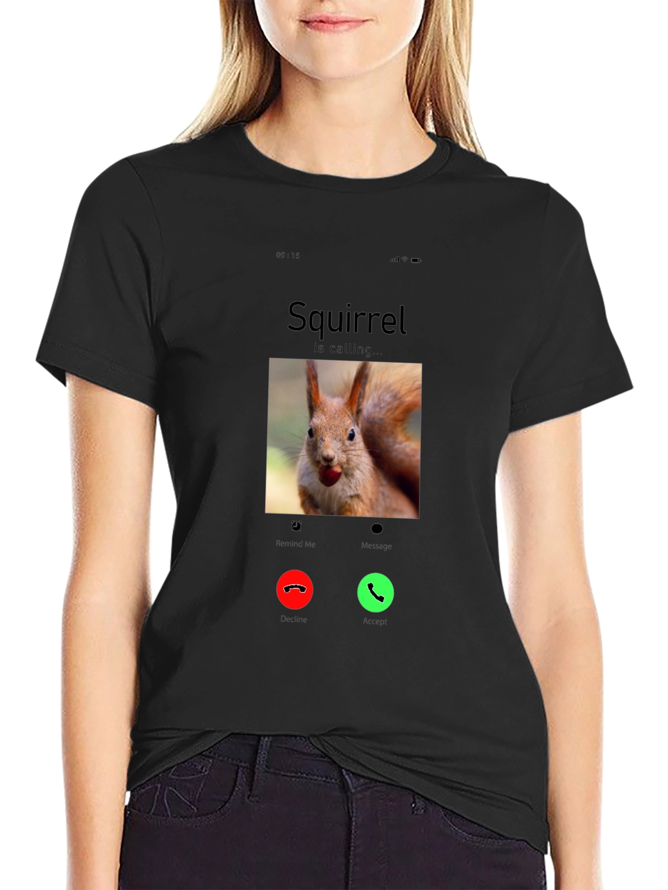 Black Squirrel Calling Funny T-Shirt view 2