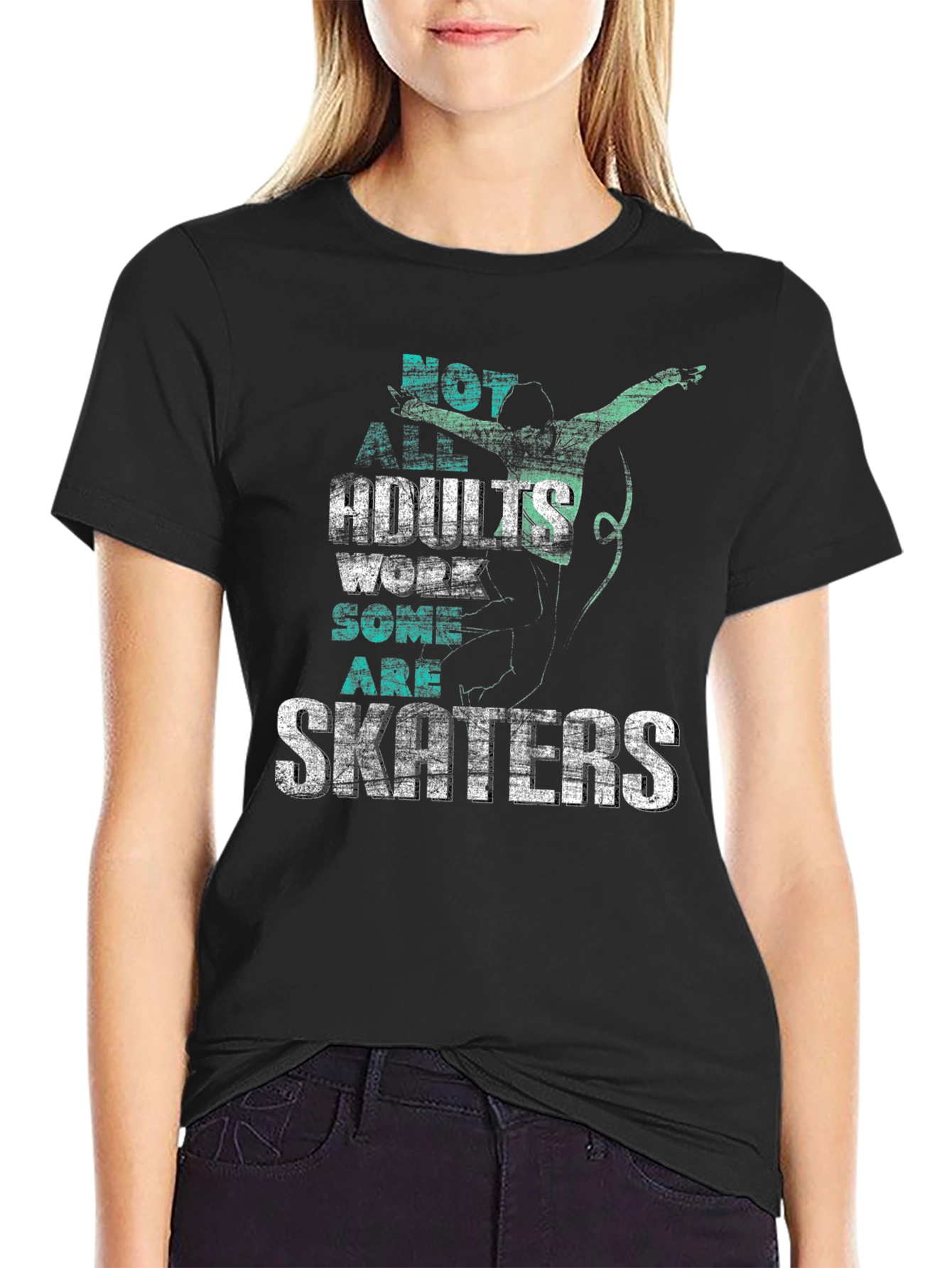 Black Skater Graphic T-Shirt: Not All Adults Work, Some Are Skaters view 2