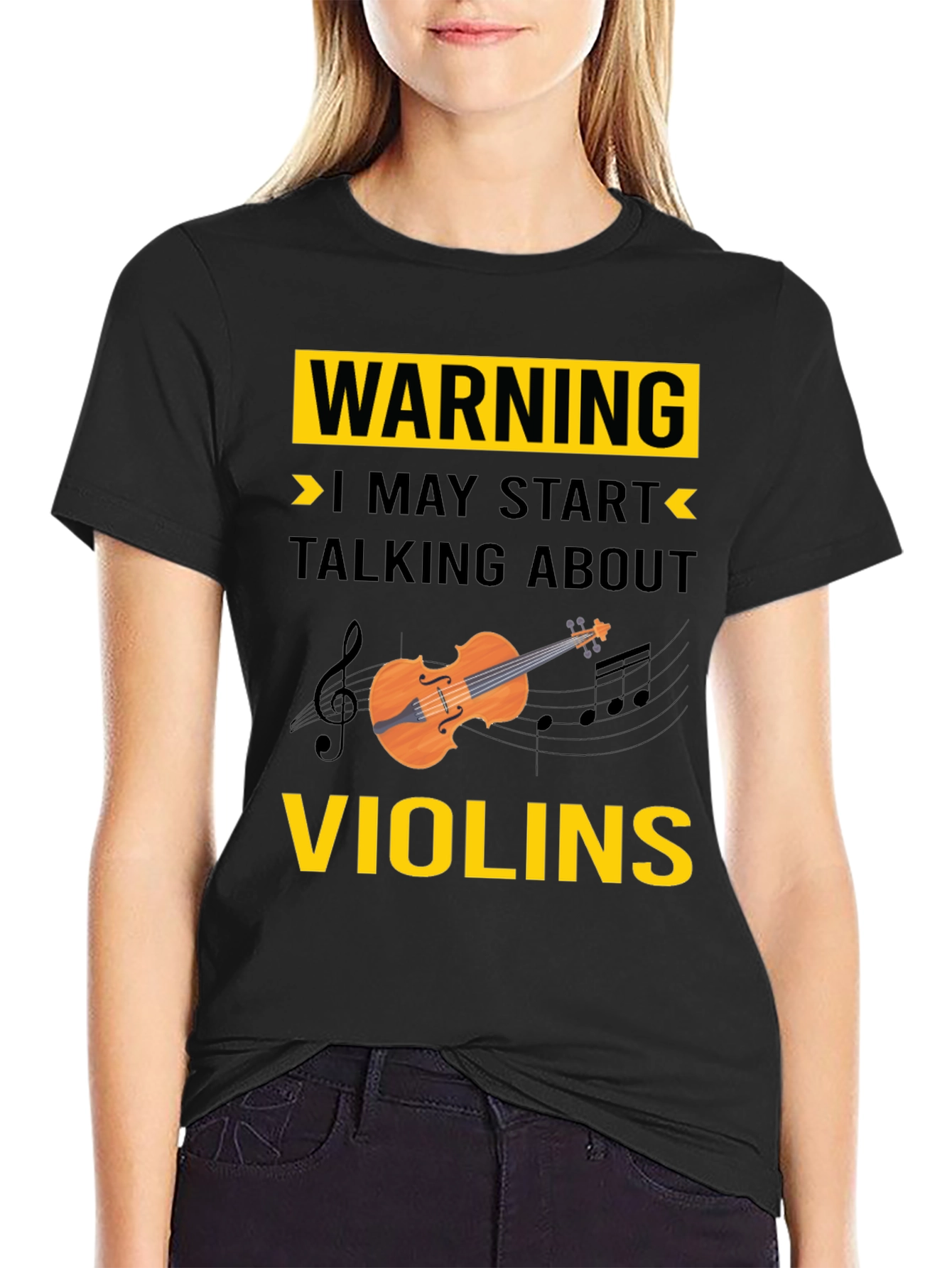 Black Warning: I May Start Talking About Violins T-Shirt view 2