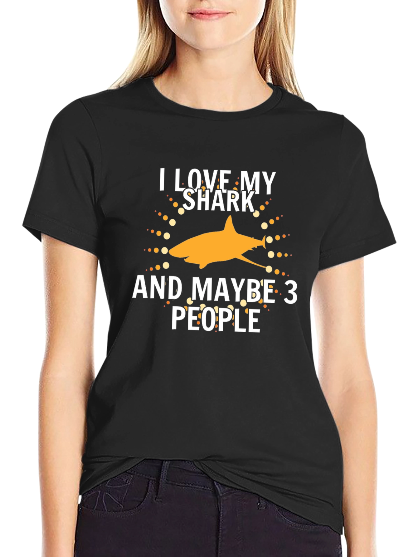 Black I Love My Shark and Maybe 3 People T-Shirt view 2
