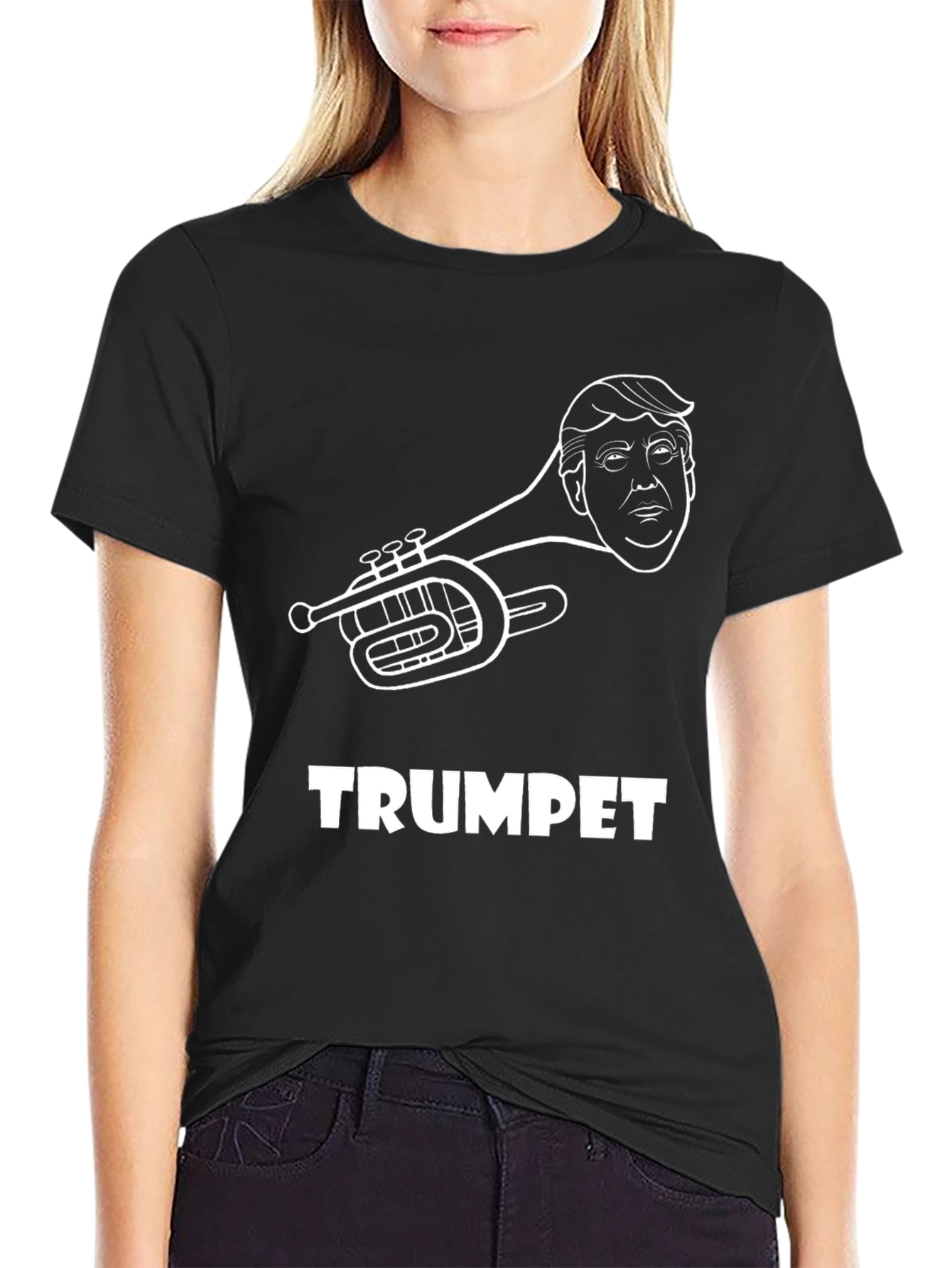 Black Trumpet Pun T-Shirt Funny Music Tee view 2