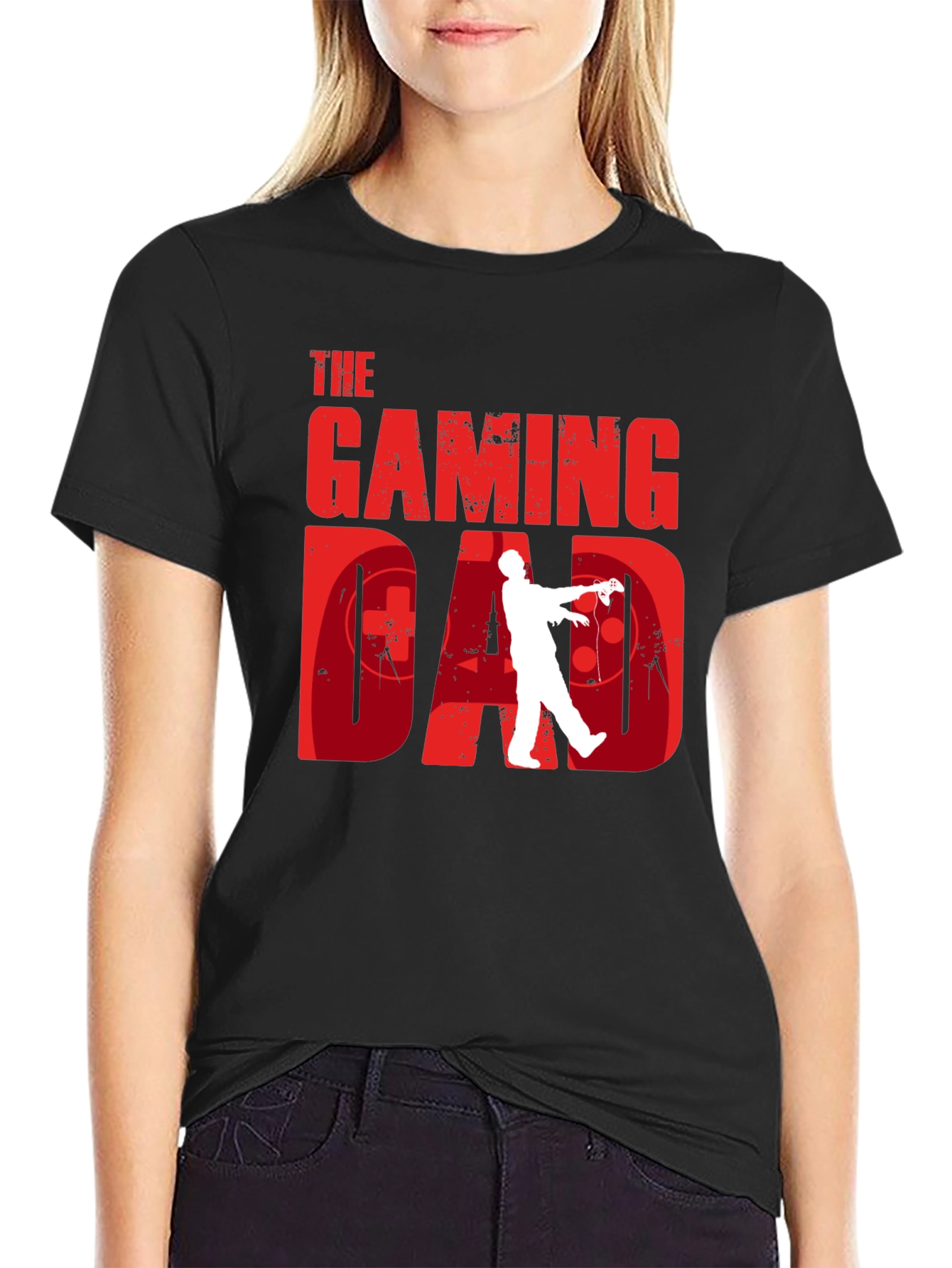 Black Gaming Dad T-Shirt - Gamer Zombie Graphic Tee view 2