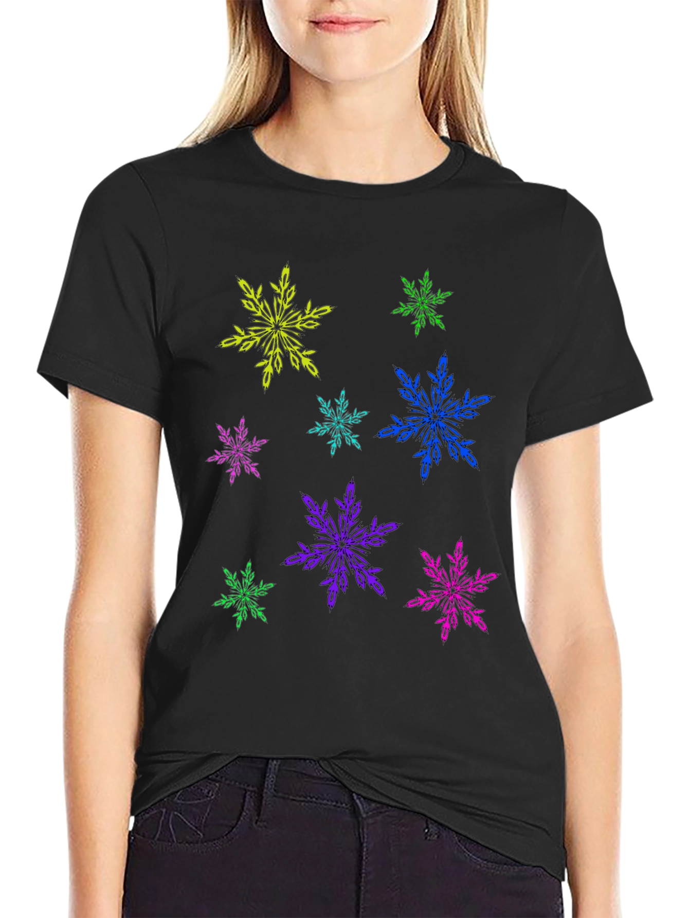Black Funky Snowflake Graphic Tee - Black view 2