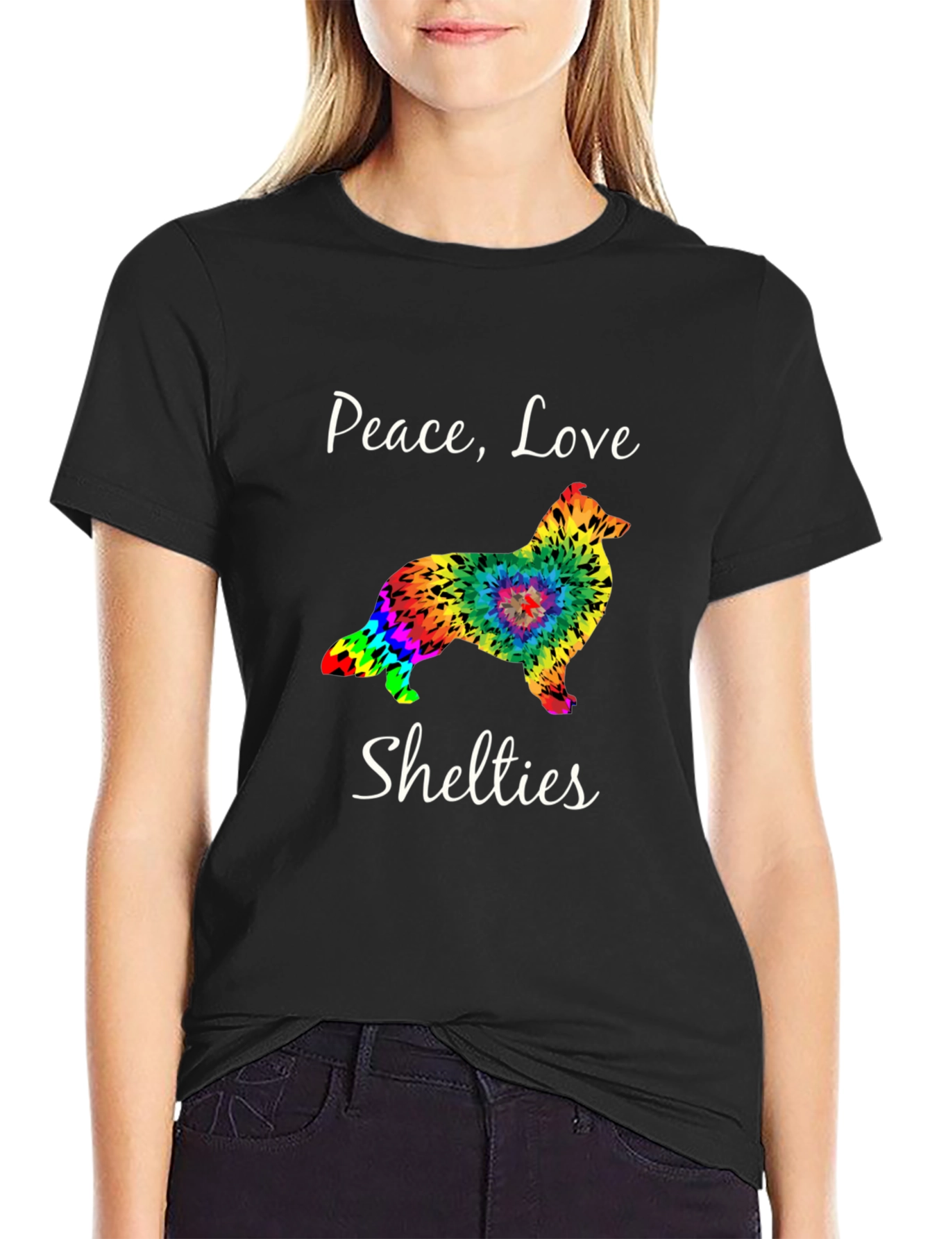 Black Peace Love Shelties T-Shirt - Black view 2