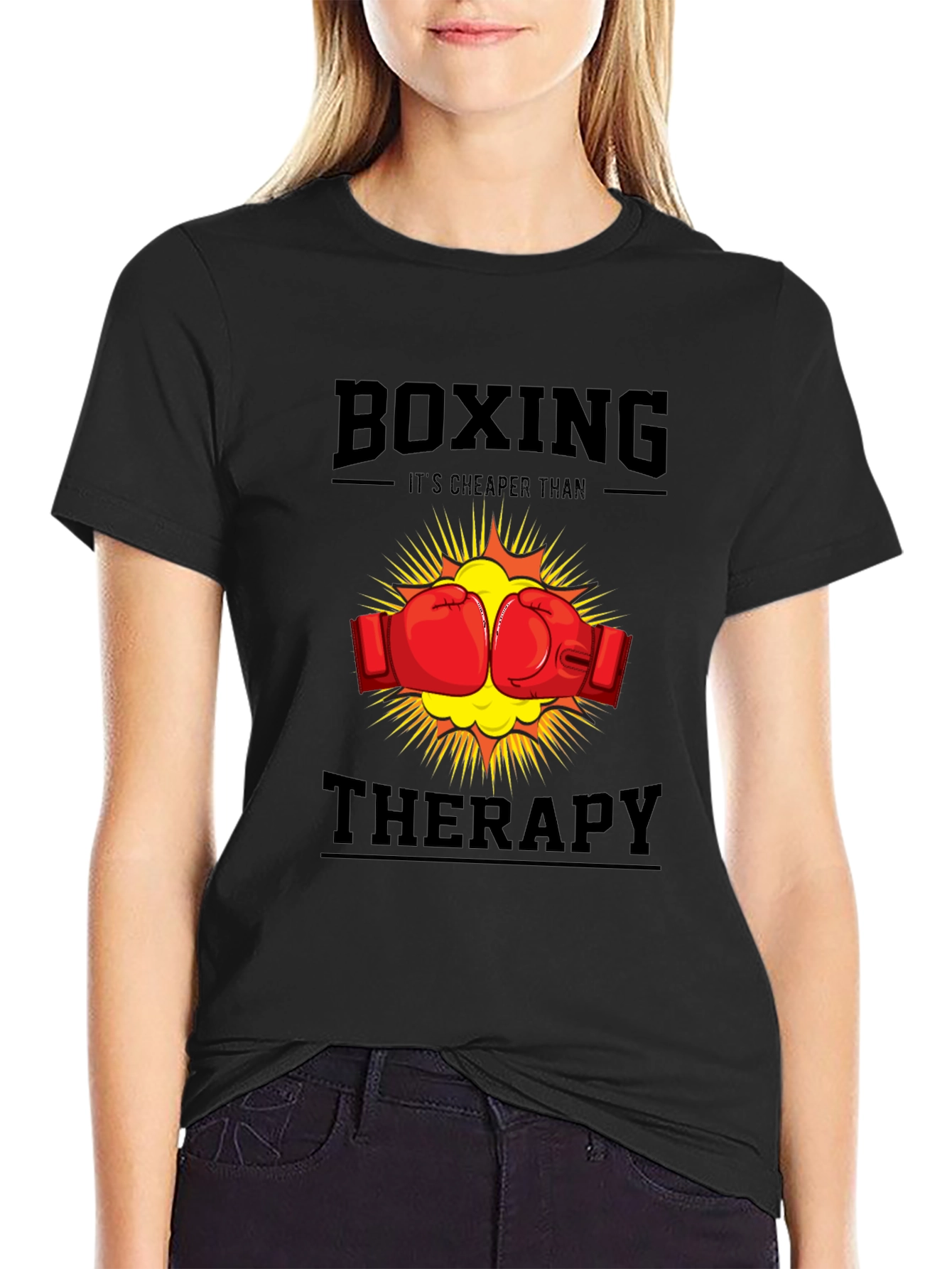 Black Boxing Cheaper Than Therapy T-Shirt view 2