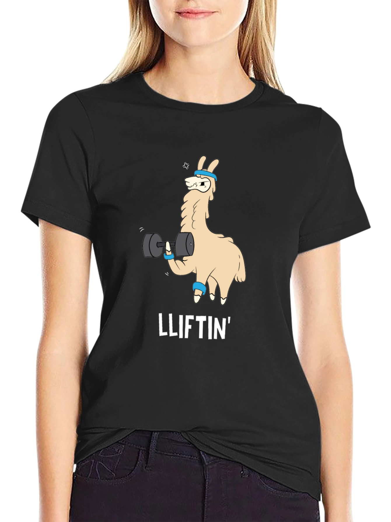Black Lliftin' Llama Black T-Shirt - Gym Humor Tee view 2