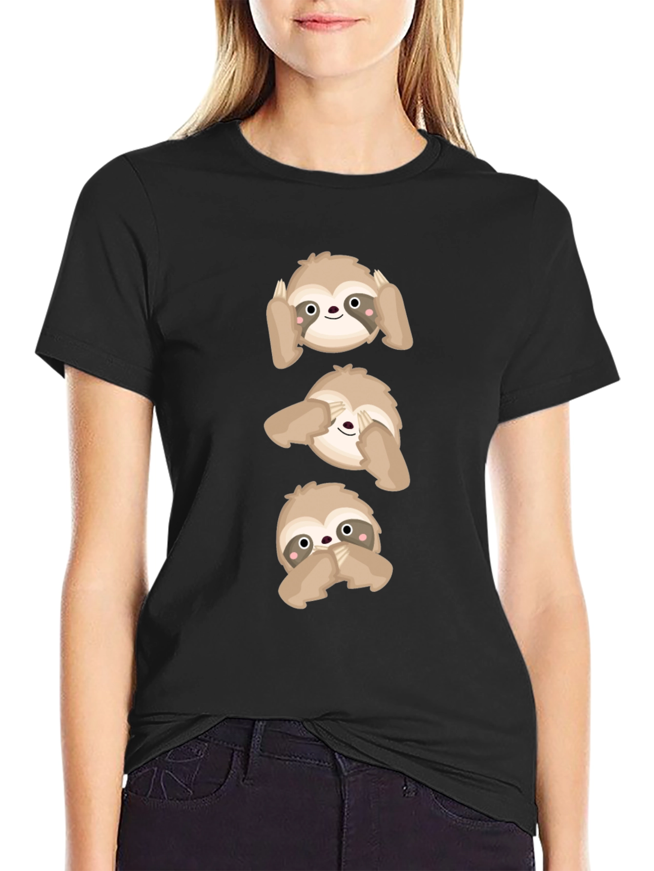 Black Hear, See, Speak No Evil Sloth Graphic Tee view 2