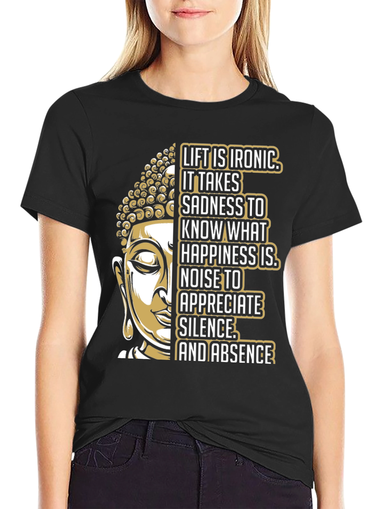Black Buddha Graphic Print T-Shirt - Ironic Life view 2