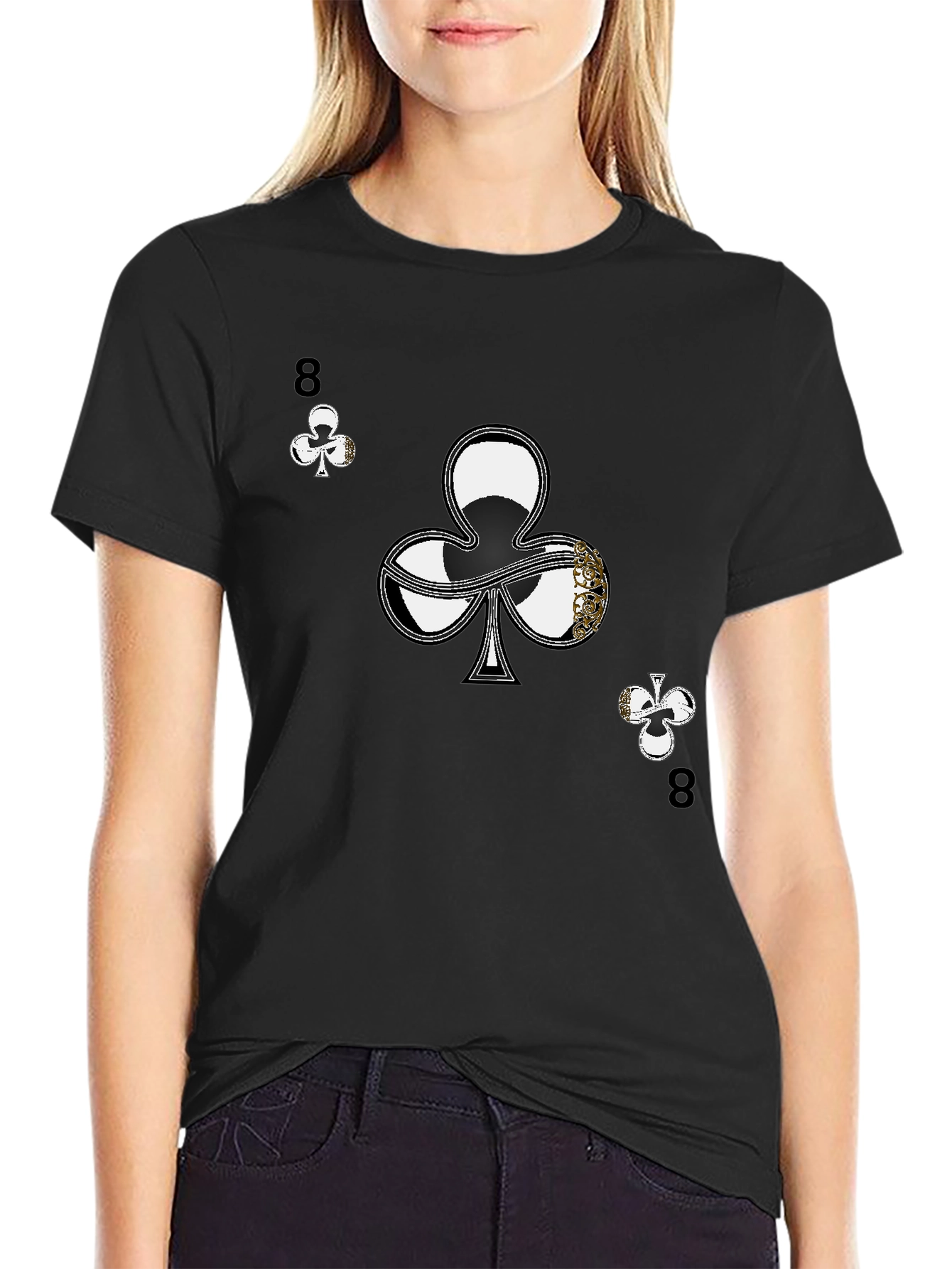 Black Eight of Clubs Graphic Tee - Unique Card Suit Design view 2