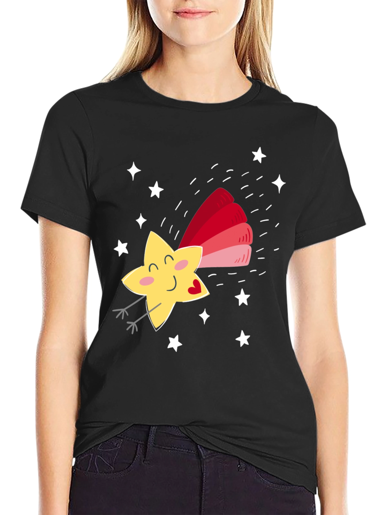 Black Cute Star Graphic Tee - Unisex Black T-Shirt view 2
