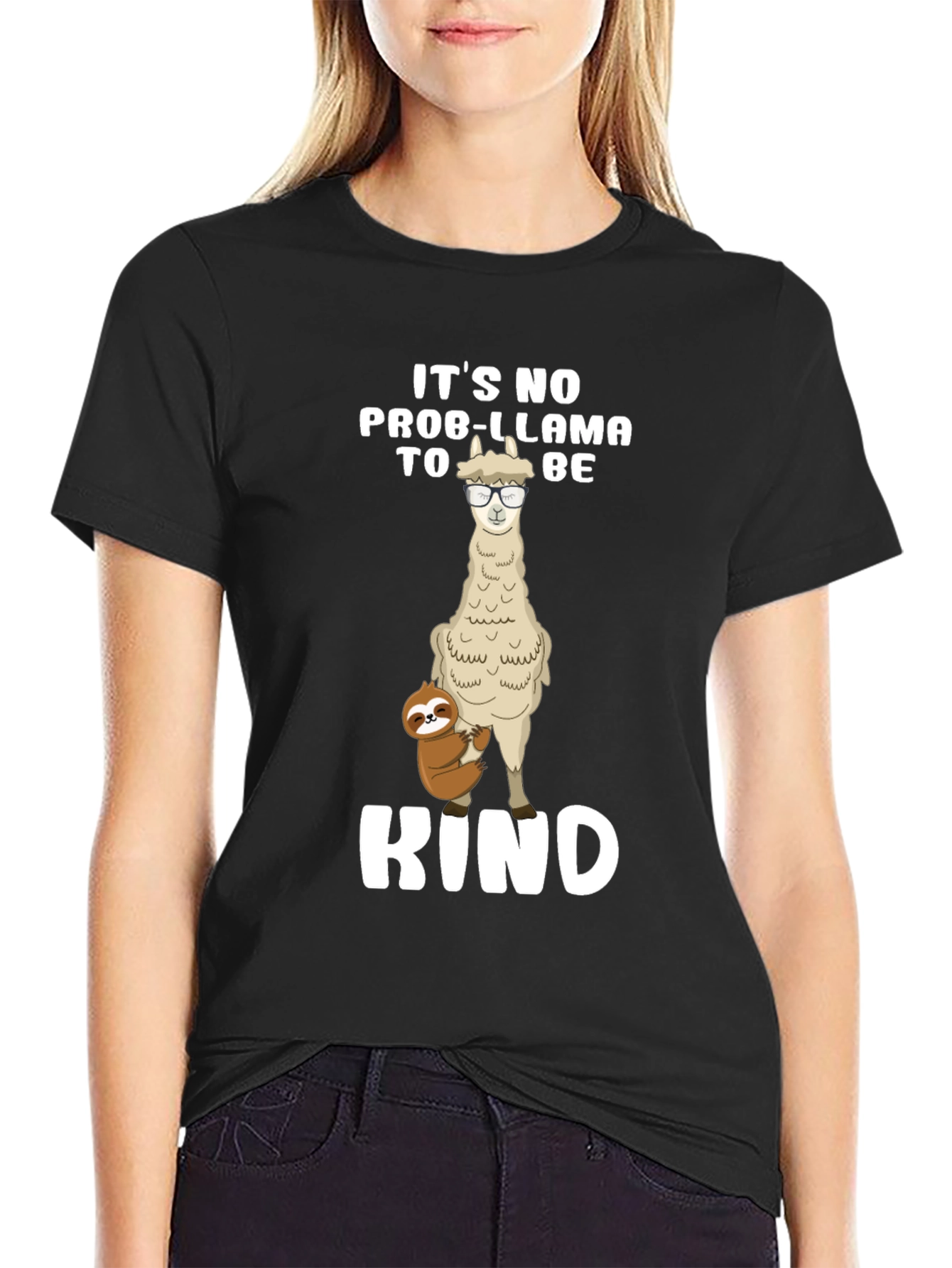 Black No Prob-Llama To Be Kind Black T-Shirt view 2