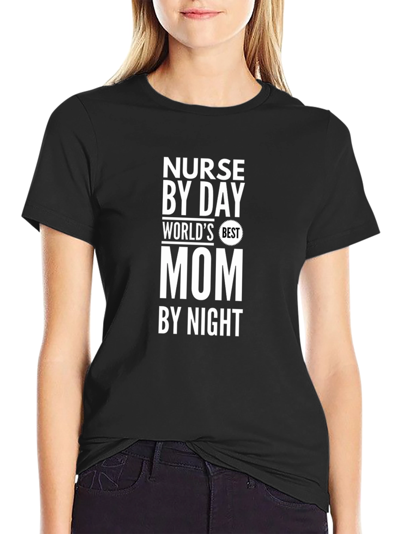 Black Nurse Mom Graphic T-Shirt - Hero by Day & Night! view 2