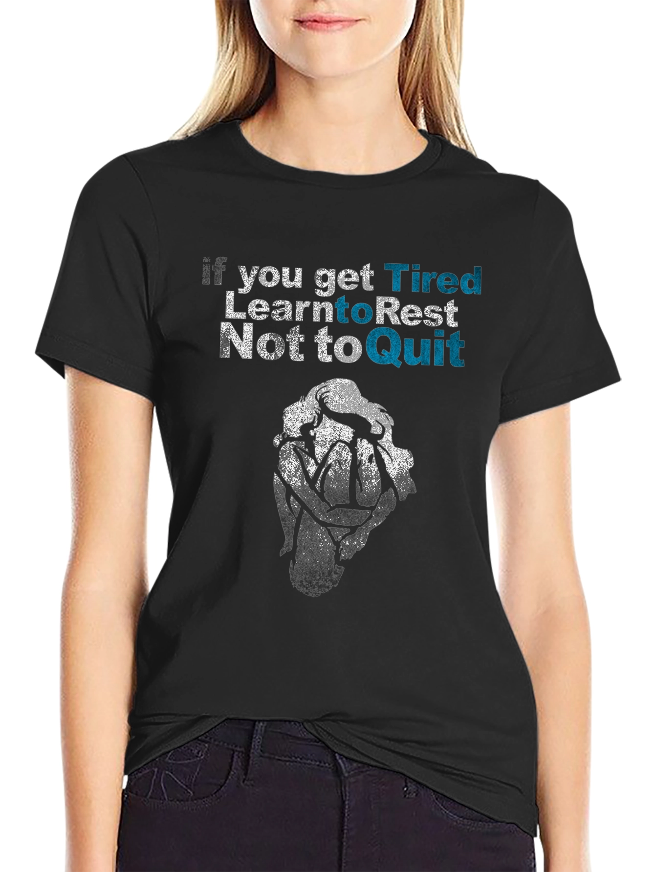 Black Motivational Graphic Tee: Rest, Don't Quit view 2