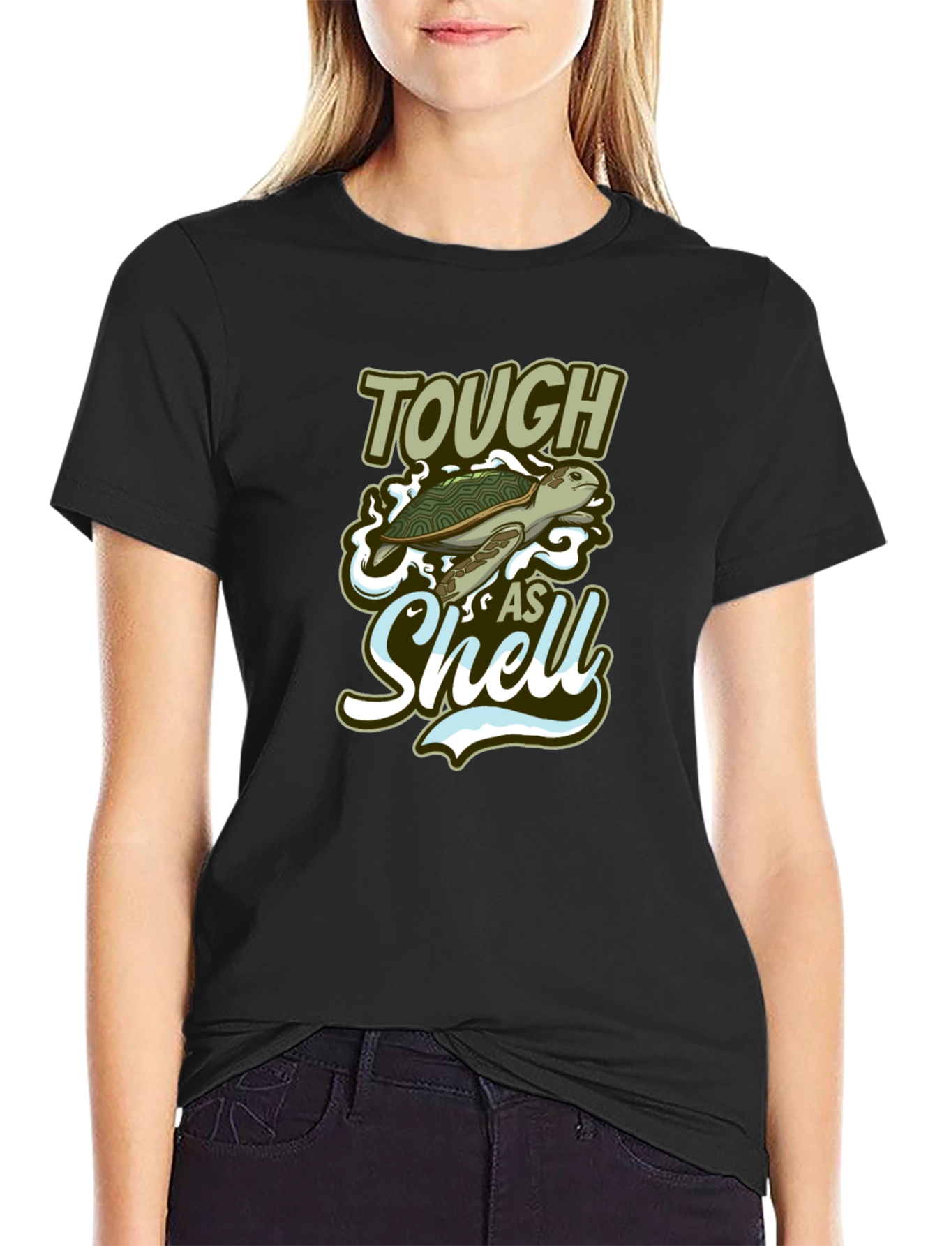 Black Tough As Shell Turtle Graphic Tee - Black Cotton Casual T-Shirt view 2