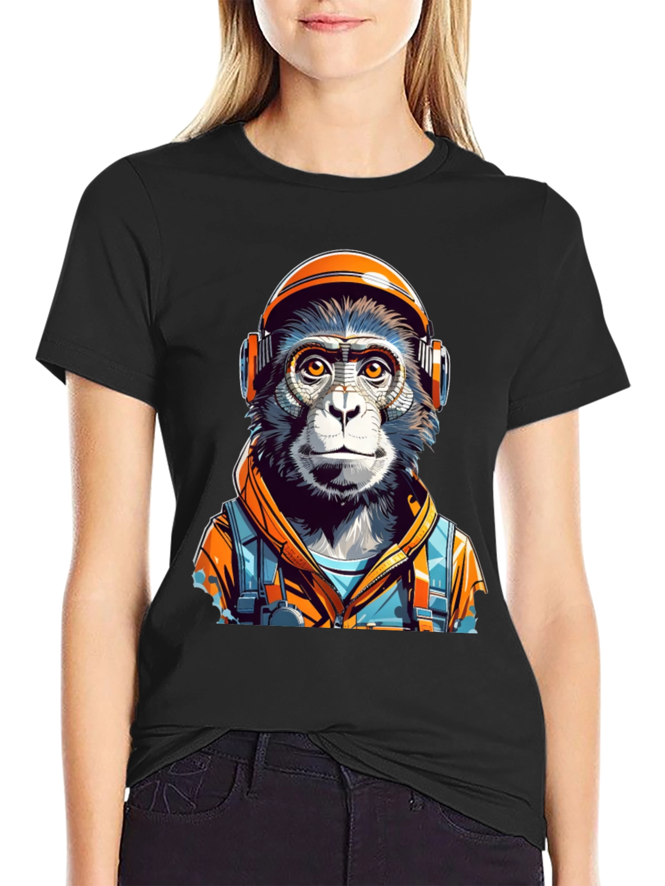 Black Monkey Astronaut Graphic Tee - Unique Design view 2