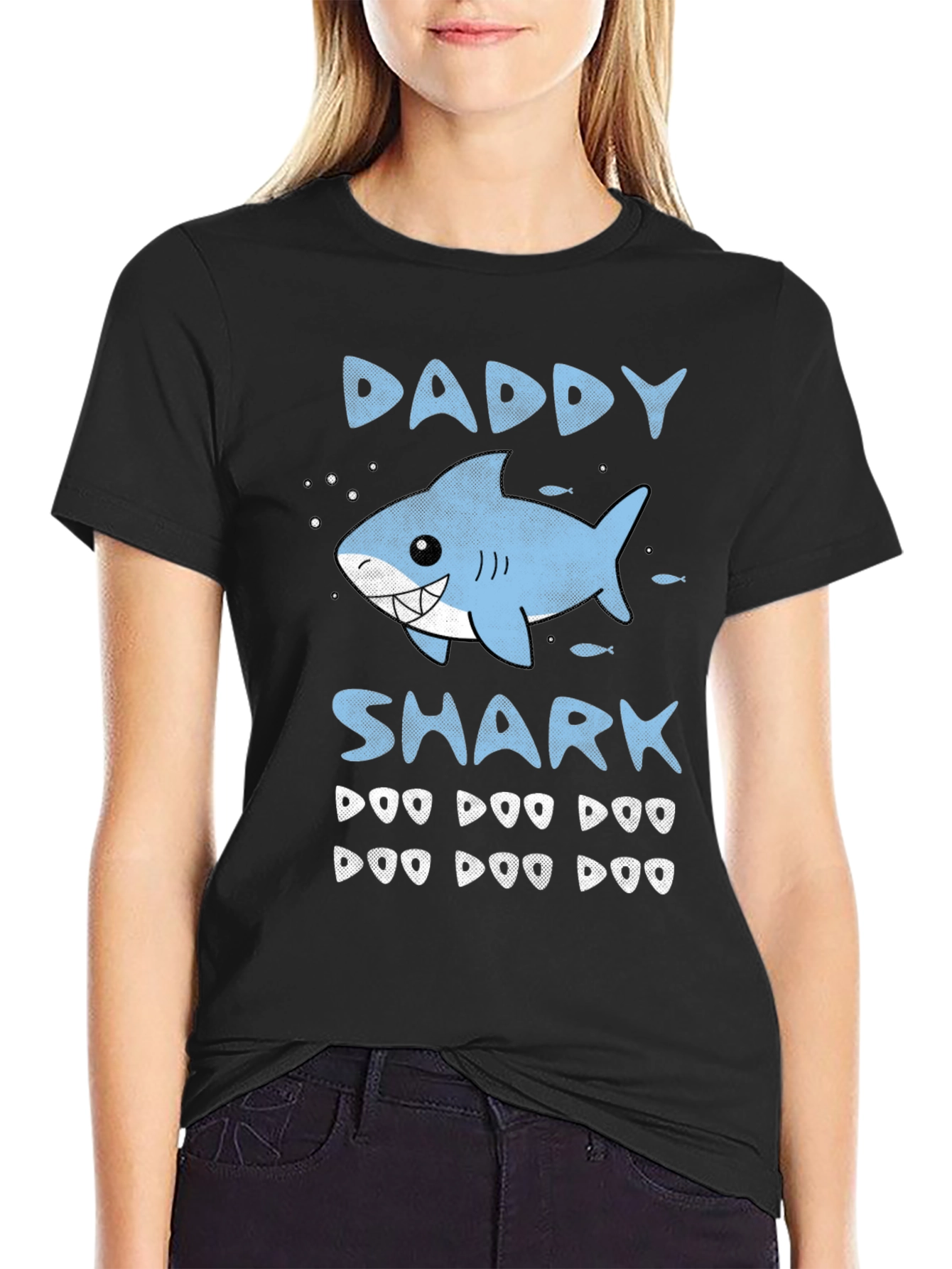 Black Daddy Shark Graphic Print Men's T-Shirt view 2