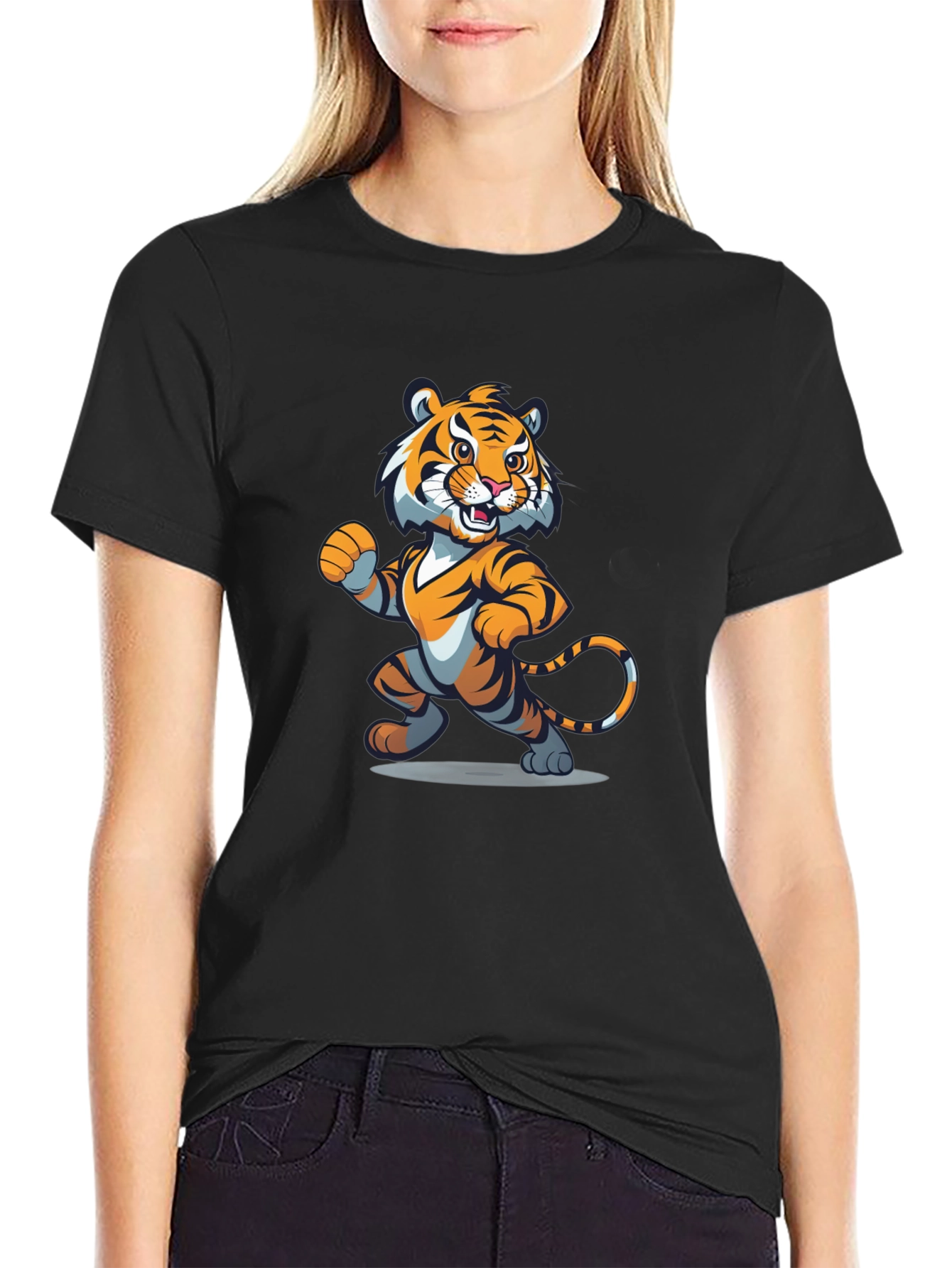 Black Cartoon Tiger Graphic Tee - Black view 2