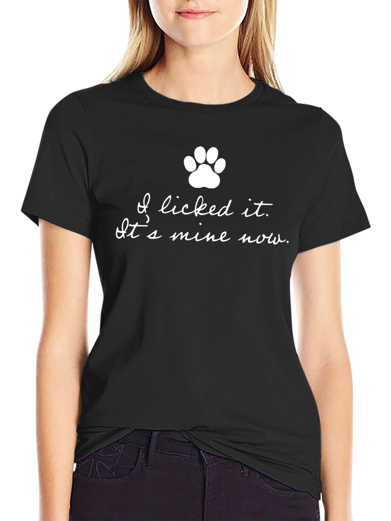 Black I Licked It Funny Dog Paw Print T-Shirt view 2