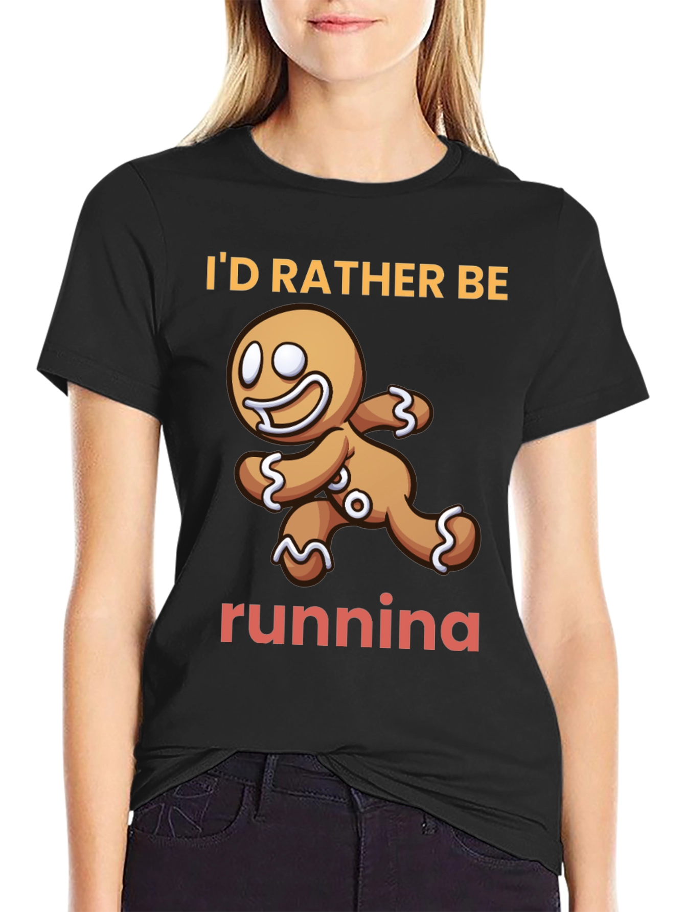 Black Gingerbread Man Running T-Shirt view 2