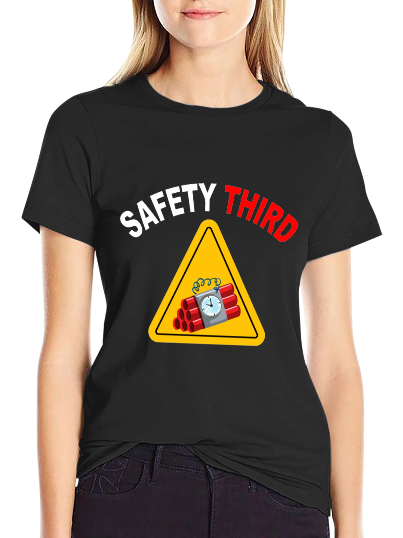 Black Safety Third T-Shirt - Funny Graphic Tee view 2