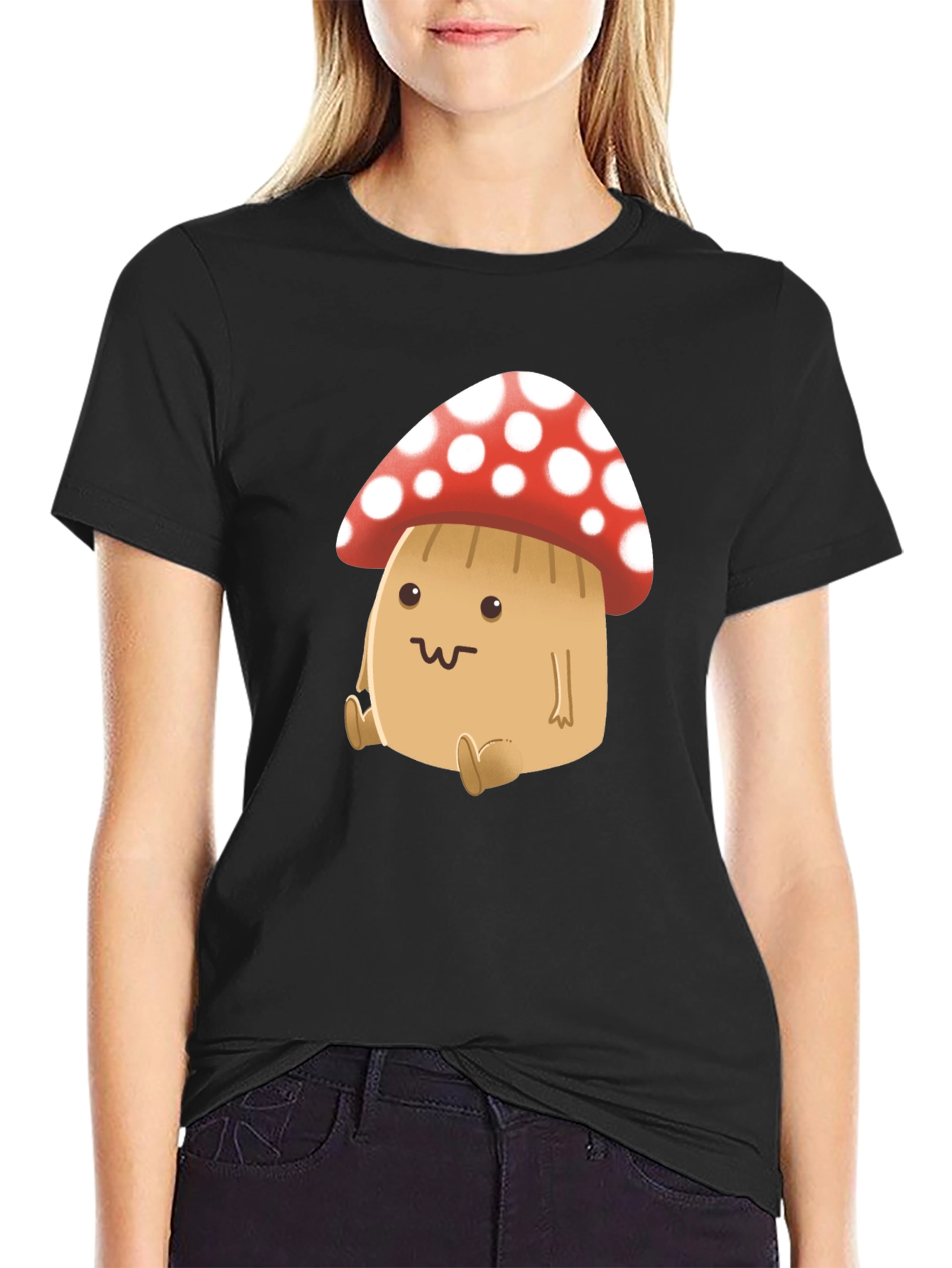 Black Cute Mushroom Graphic Tee - Black view 2